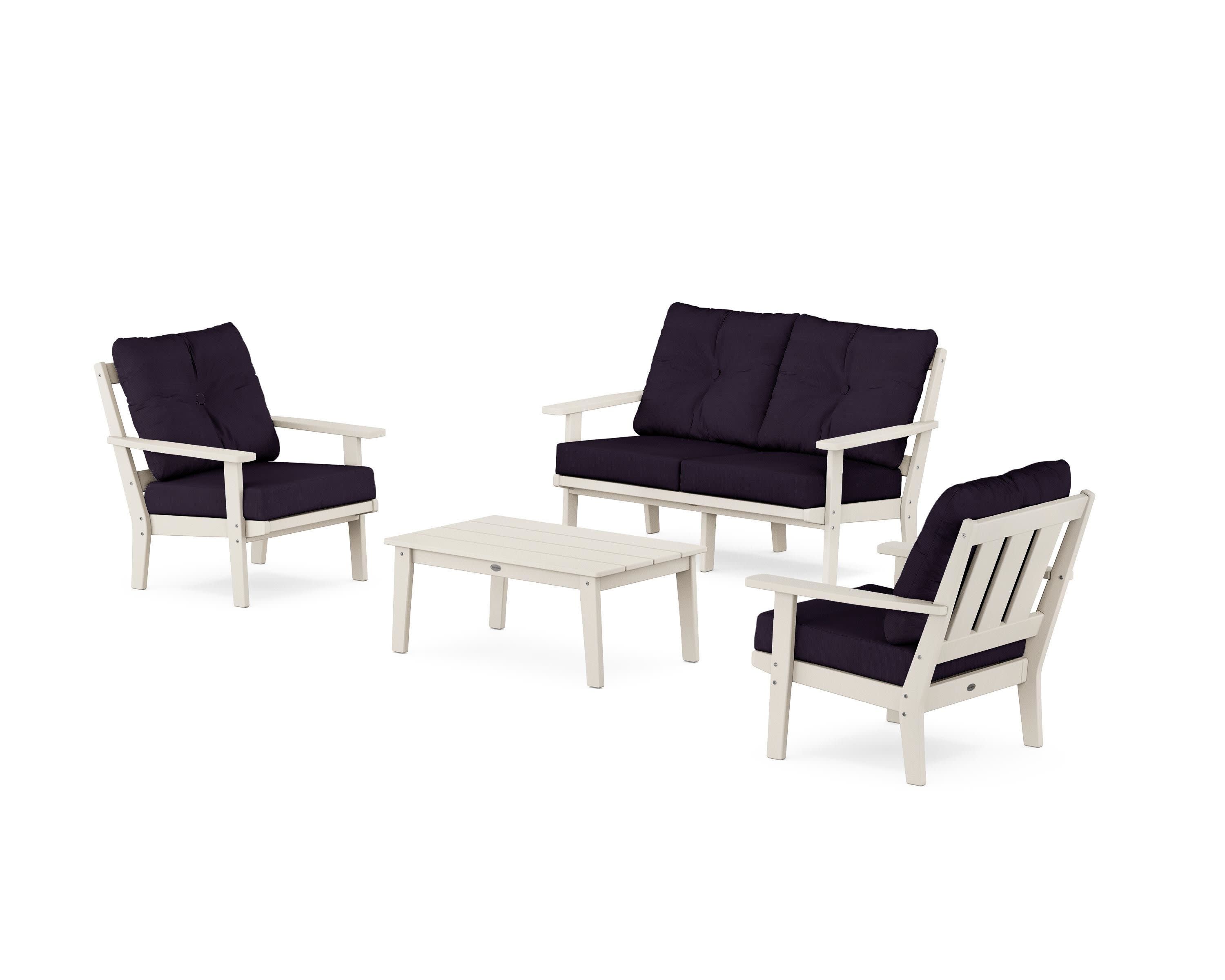 Oxford 4-Piece Deep Seating Set with Loveseat in Sand / Navy Linen