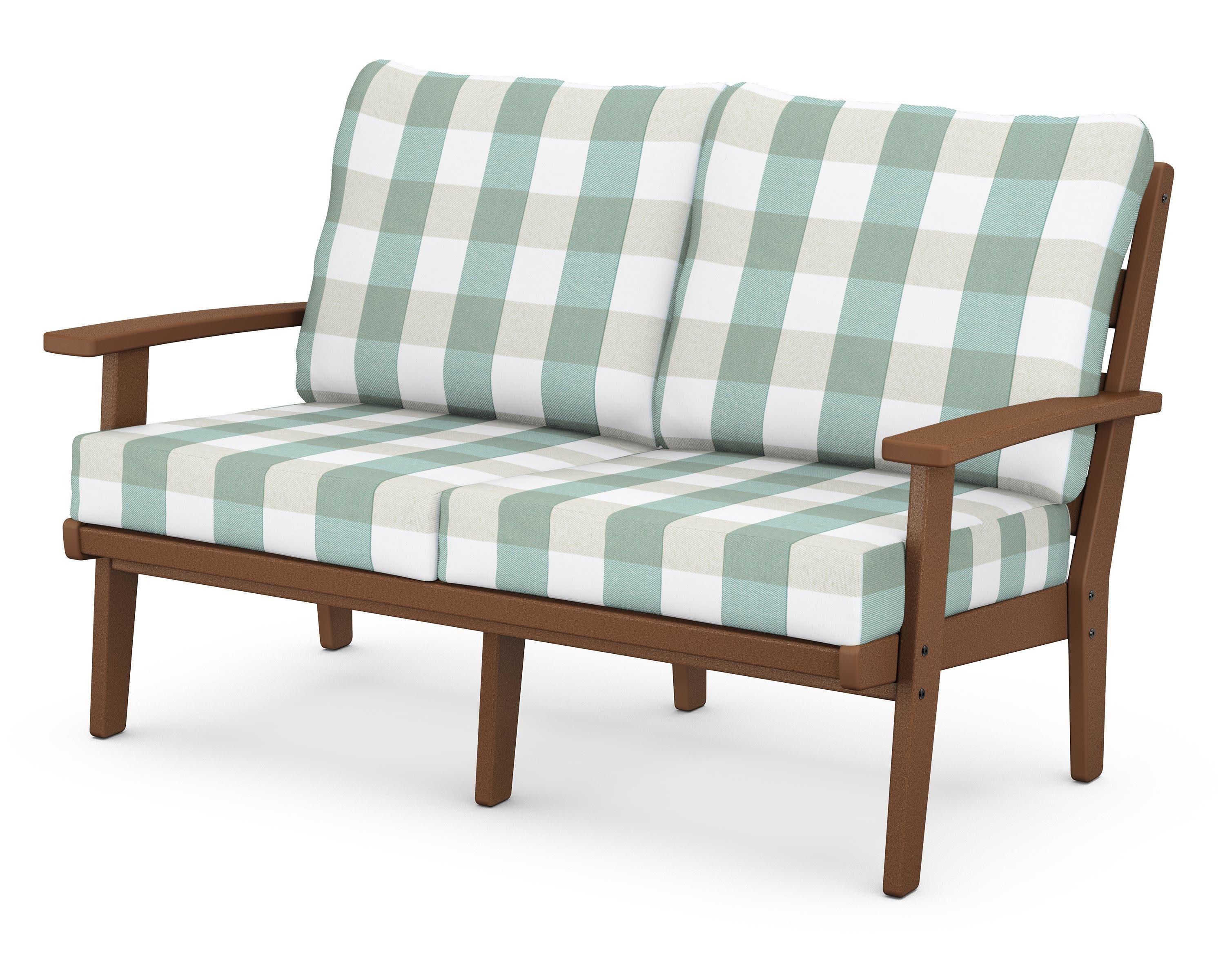 Grant Park Deep Seating Loveseat in Teak / Buffalo Plaid Glacier Spa
