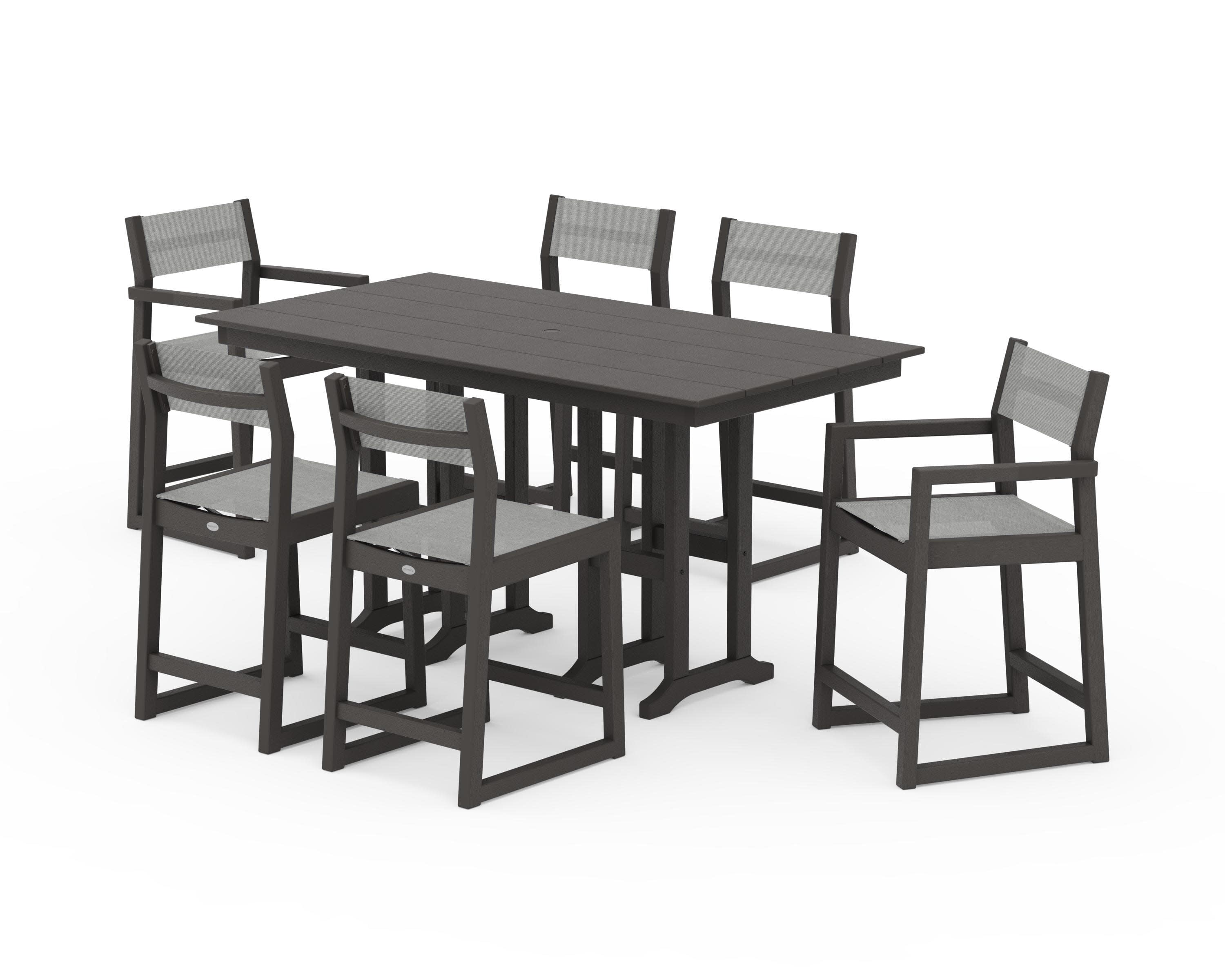 EDGE Sling 7-Piece Farmhouse Counter Set in Vintage Coffee / Metallic Sling