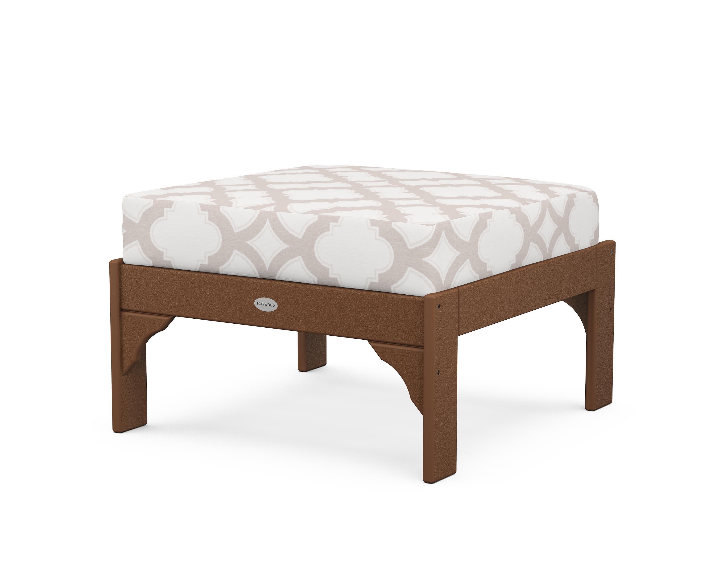 Vineyard Deep Seating Ottoman in Teak / Trellis Dune Burlap