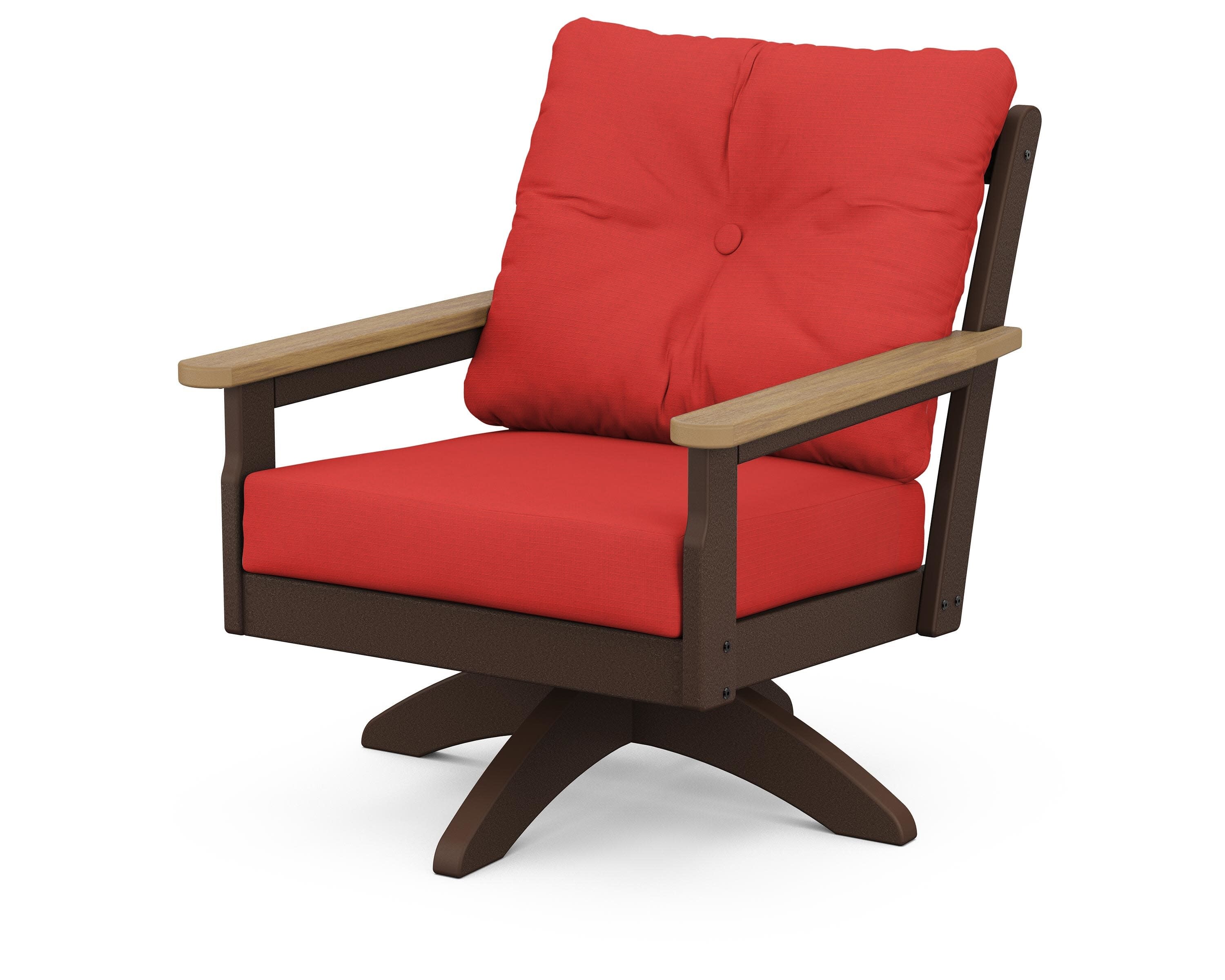 Vineyard Deep Seating Swivel Chair in Mahogany / Natural / Crimson Linen