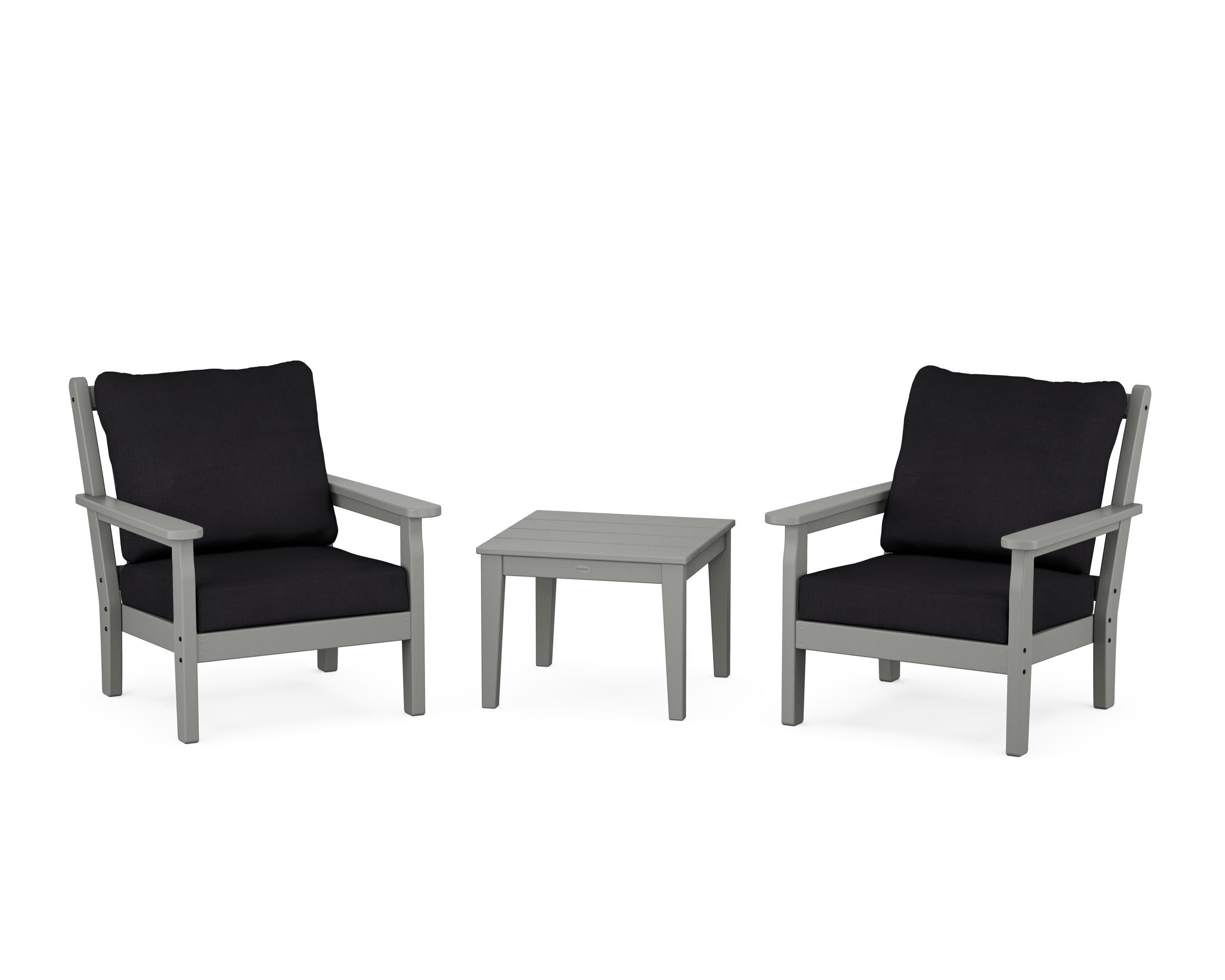 Chippendale 3-Piece Deep Seating Set in Slate Grey / Midnight Linen