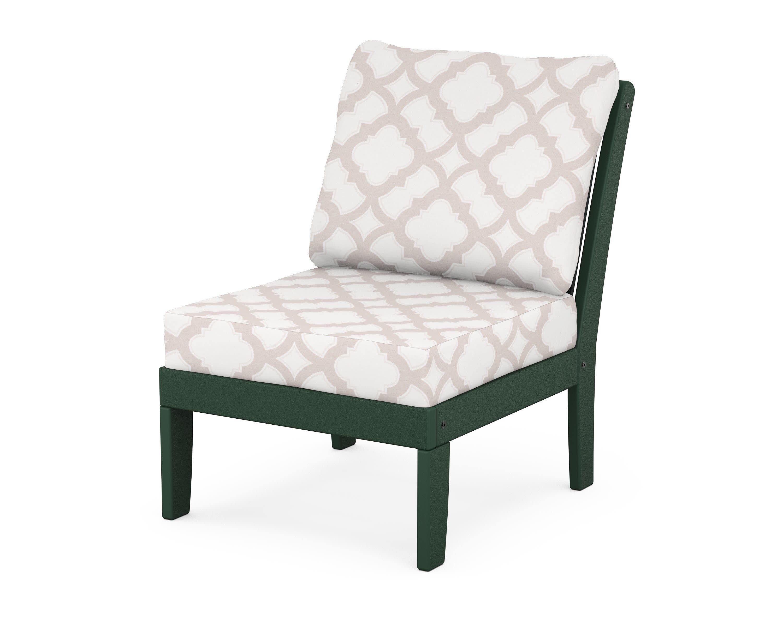 Braxton Modular Armless Chair in Green / Trellis Dune Burlap