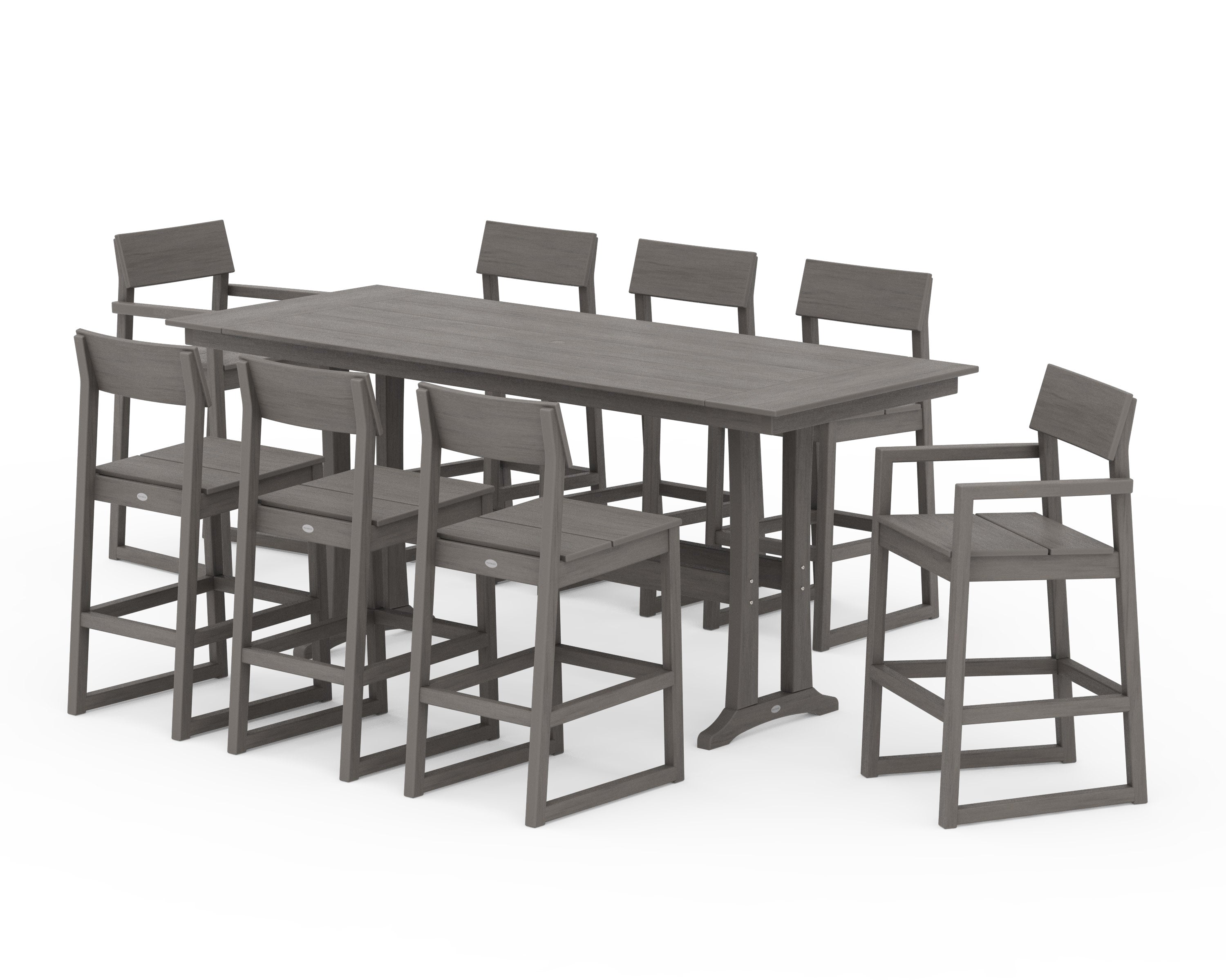EDGE 9-Piece Farmhouse Bar Set with Trestle Legs in Driftwood