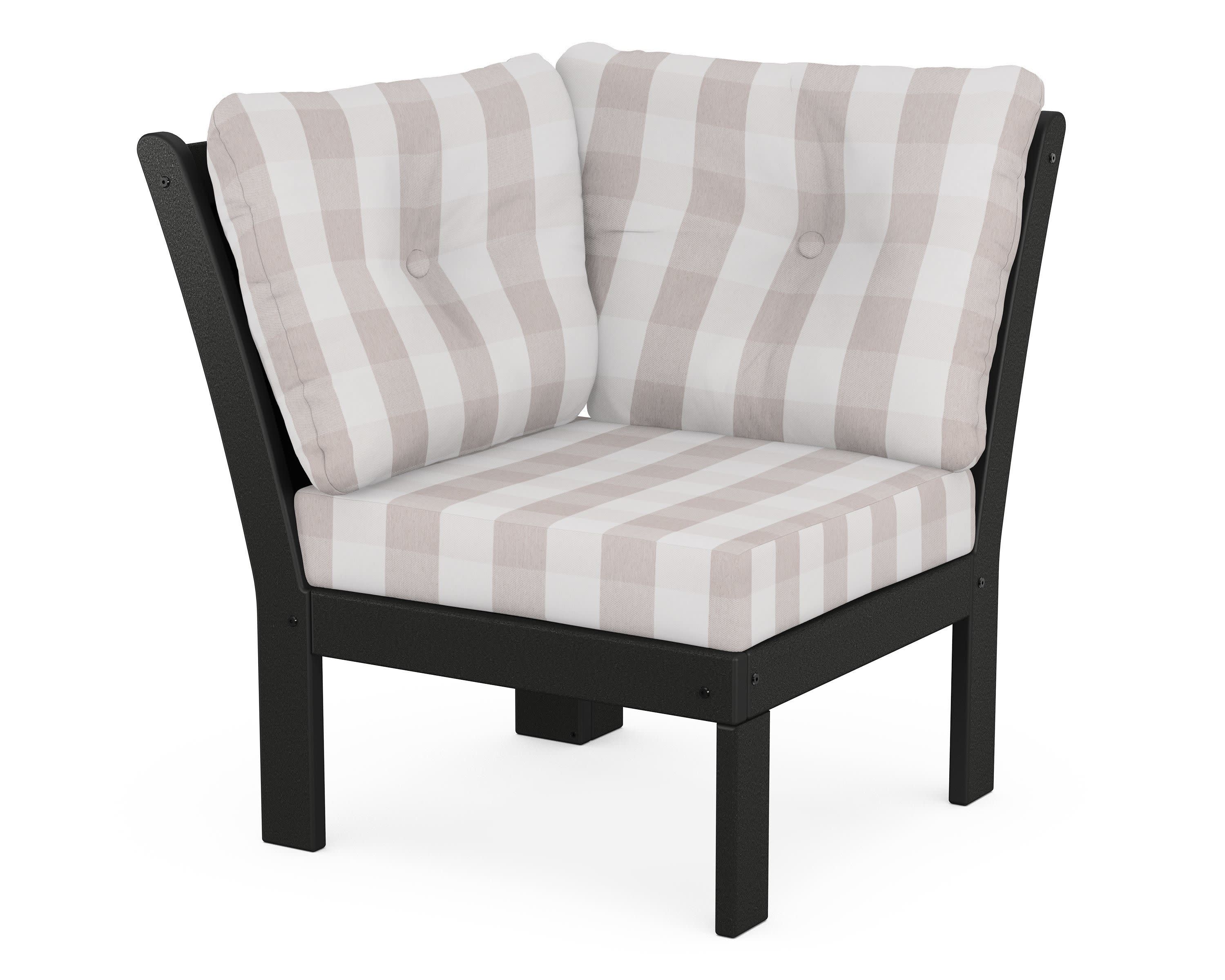 Vineyard Modular Corner Chair in Black / Buffalo Plaid Dune Burlap