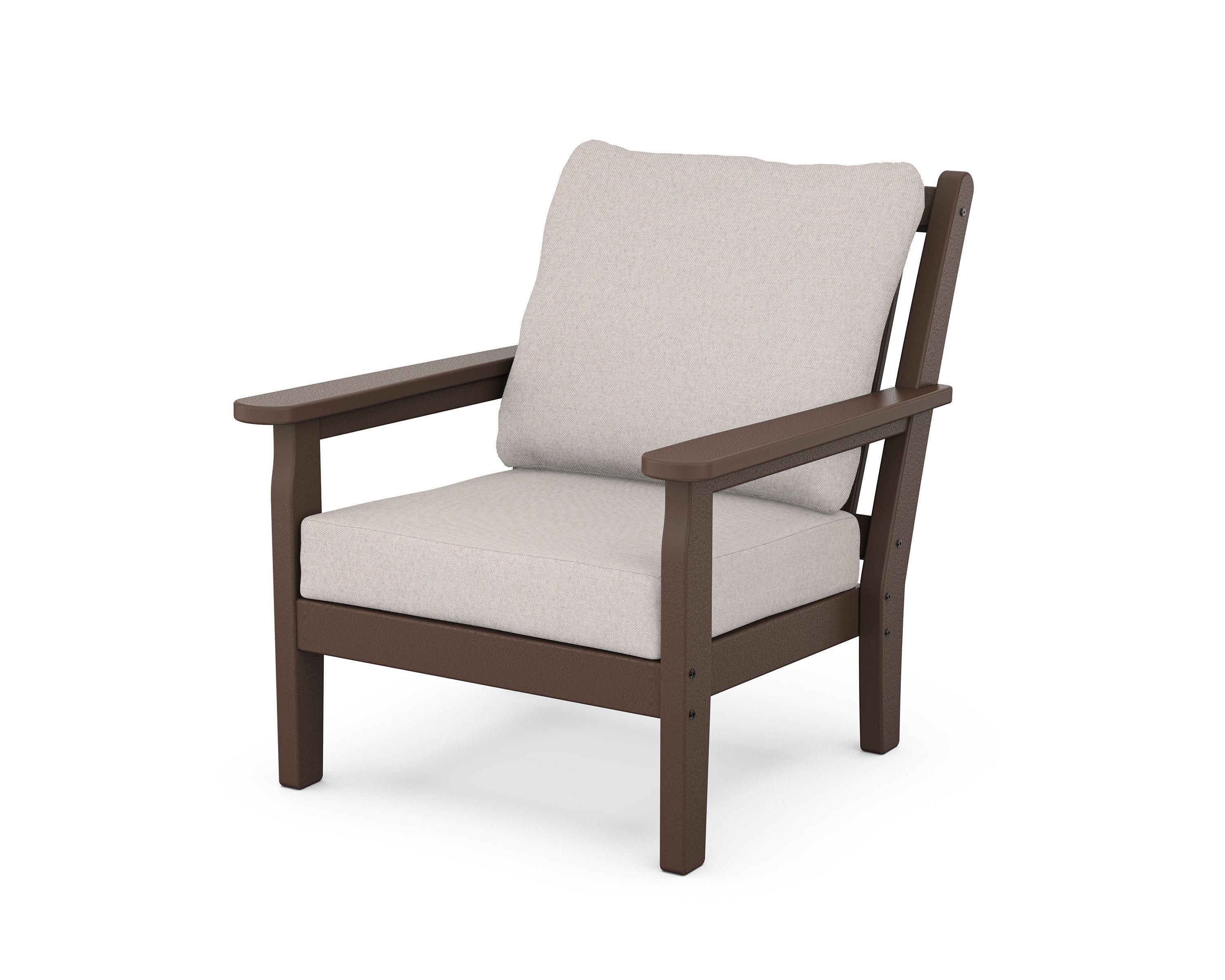 Chippendale Deep Seating Chair in Mahogany / Dune Burlap