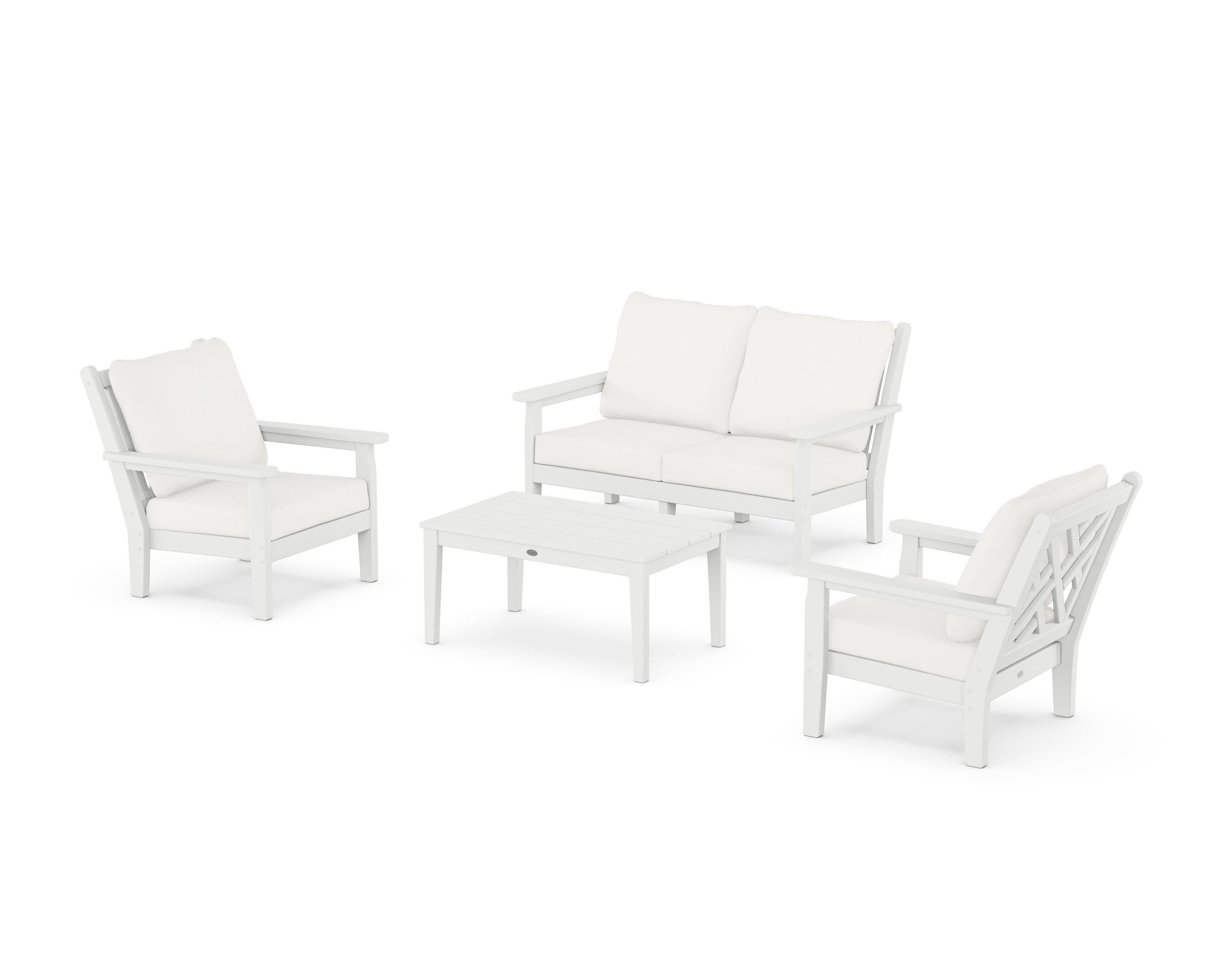 Chippendale 4-Piece Deep Seating Set with Loveseat in White / Natural Linen