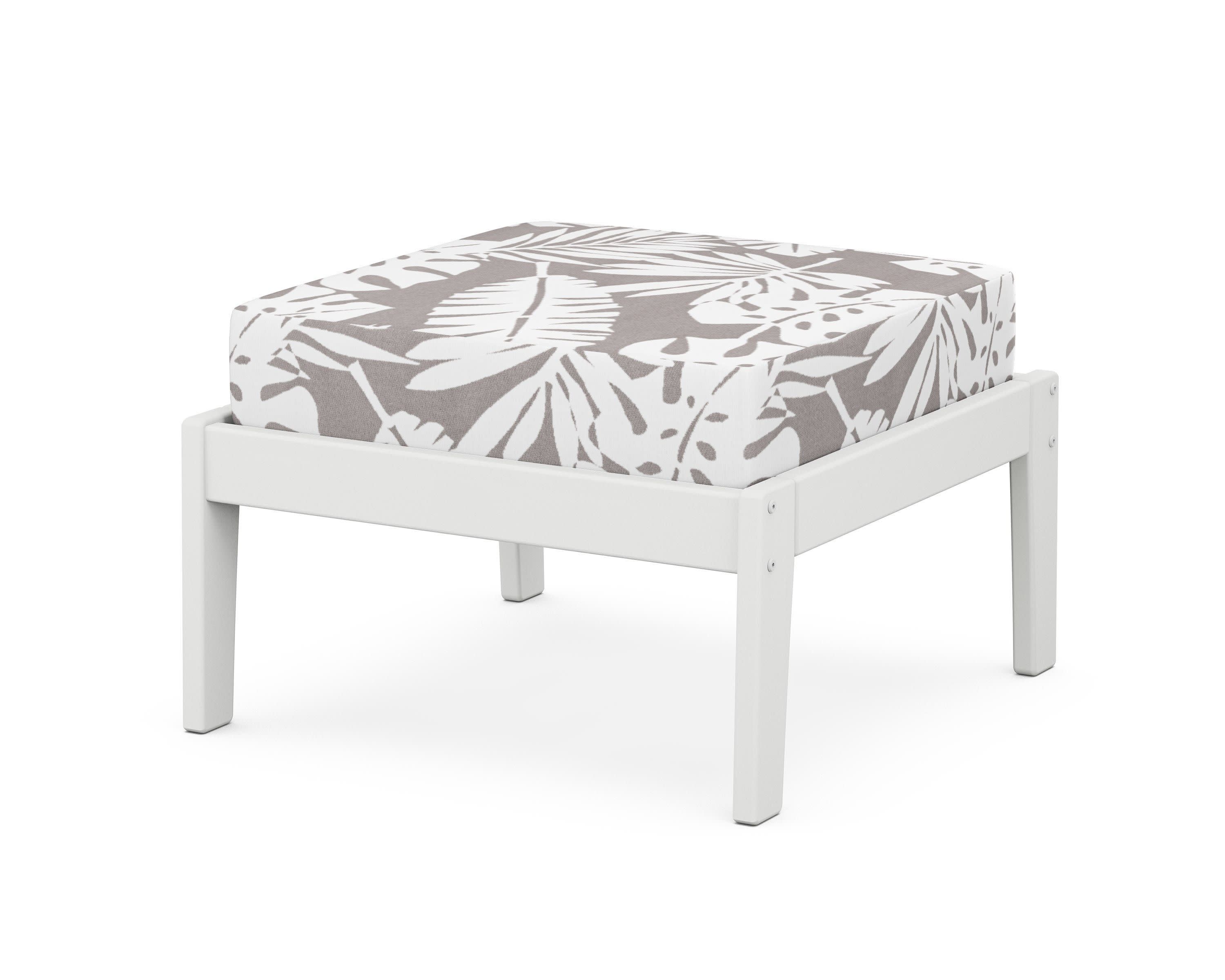 Deep Seating Ottoman in White / Leaf Grey Mist