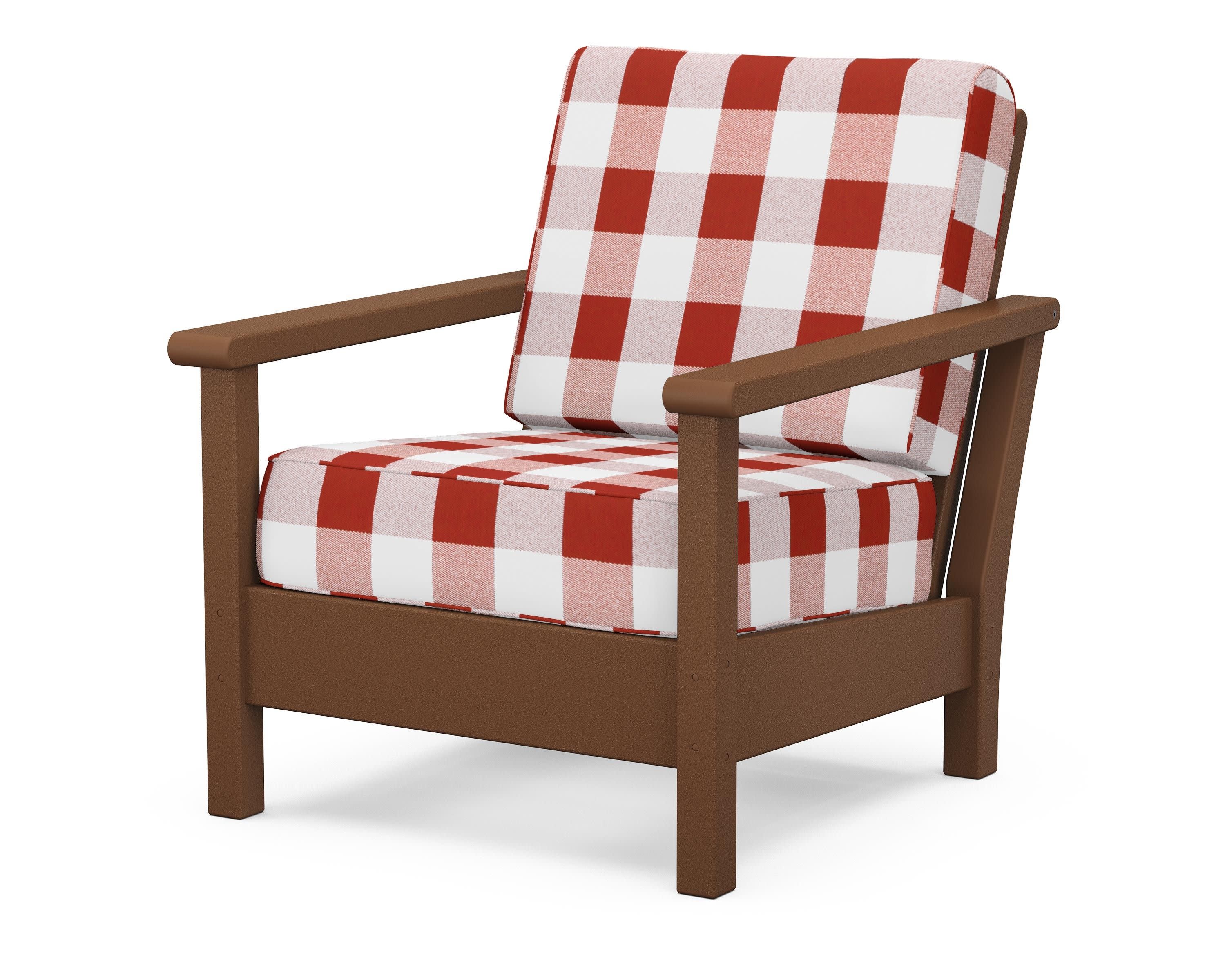 Harbour Deep Seating Chair in Teak / Buffalo Plaid Crimson
