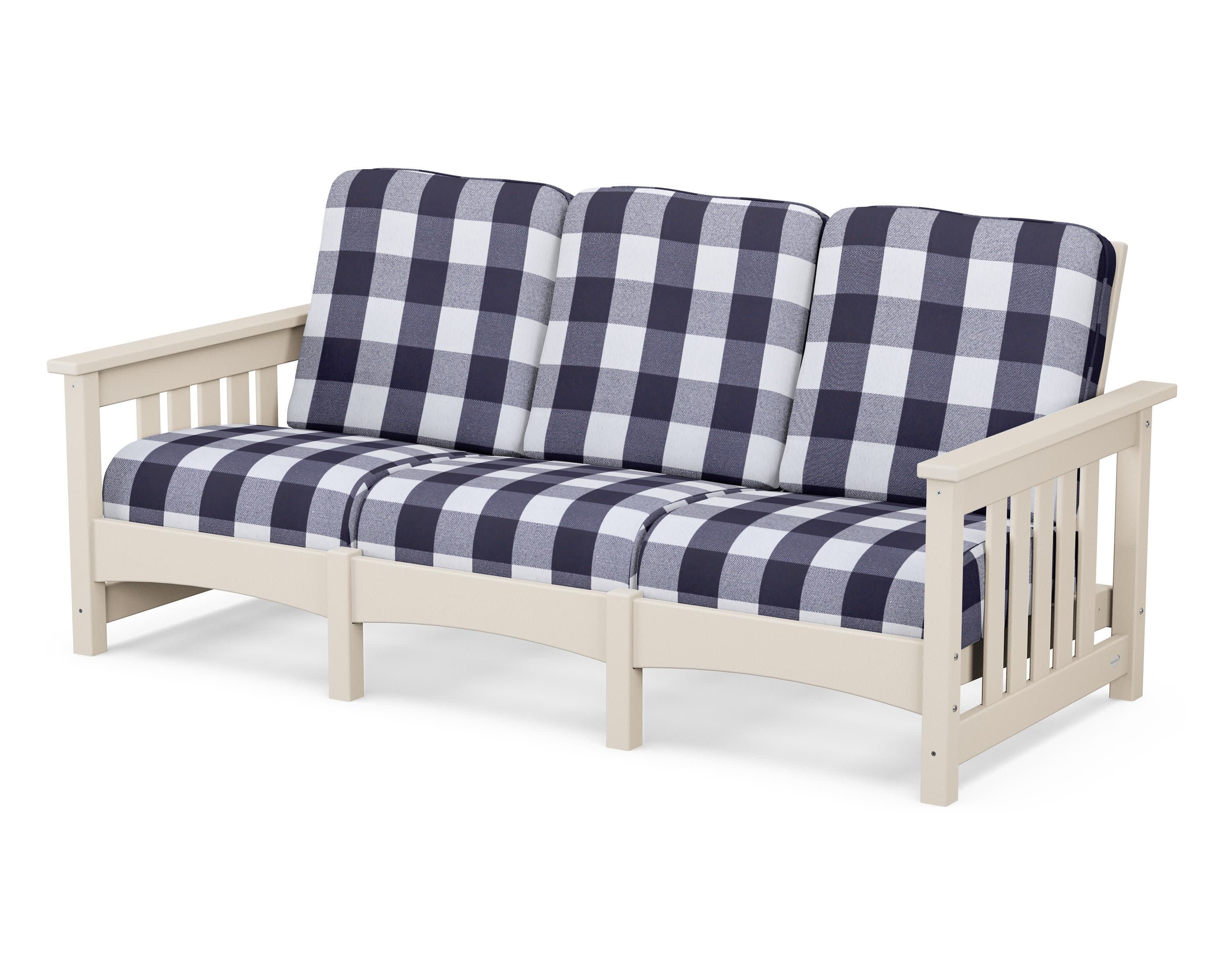 Club Mission Sofa in Sand / Buffalo Plaid Navy