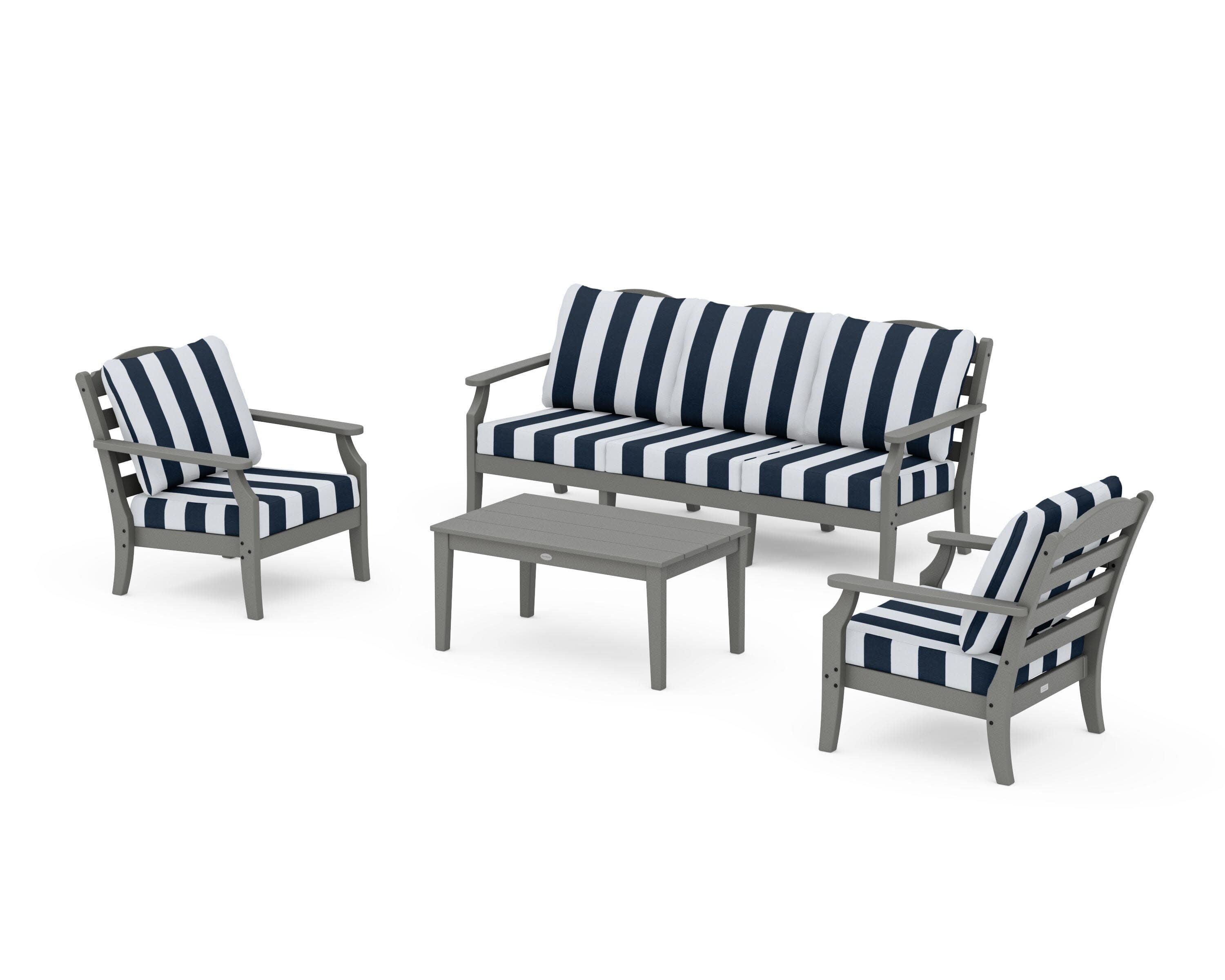 Savannah 4-Piece Deep Seating Set with Sofa in Slate Grey / Cabana Stripe Marine Indigo