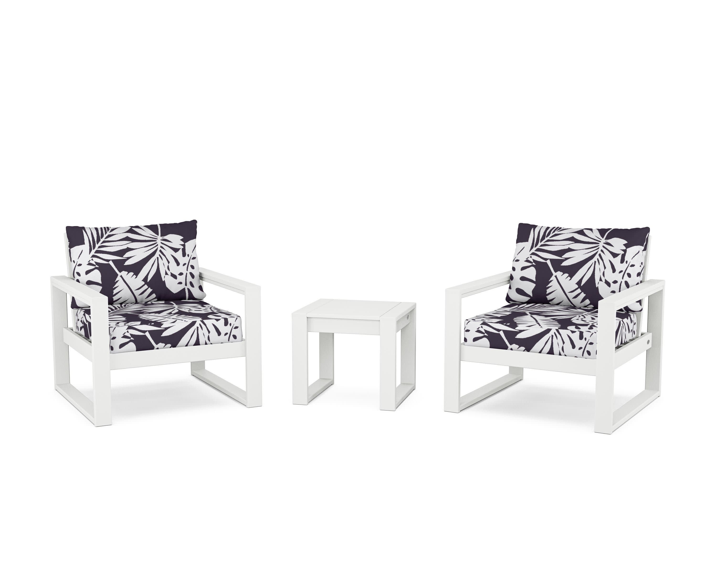 EDGE Sectional 3-Piece Deep Seating Set in White / Leaf Navy