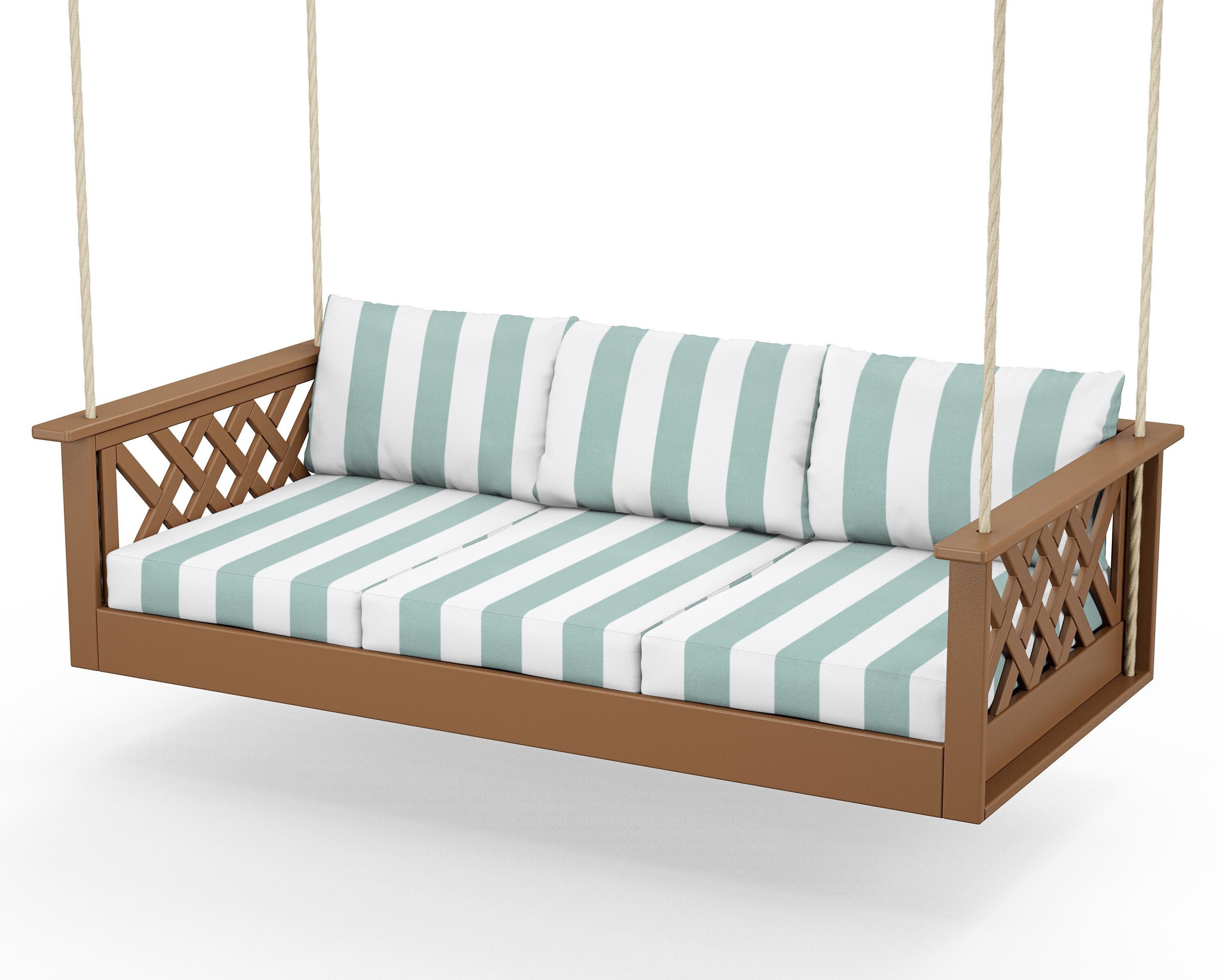 Wovendale Daybed Swing in Teak / Cabana Stripe Glacier Spa