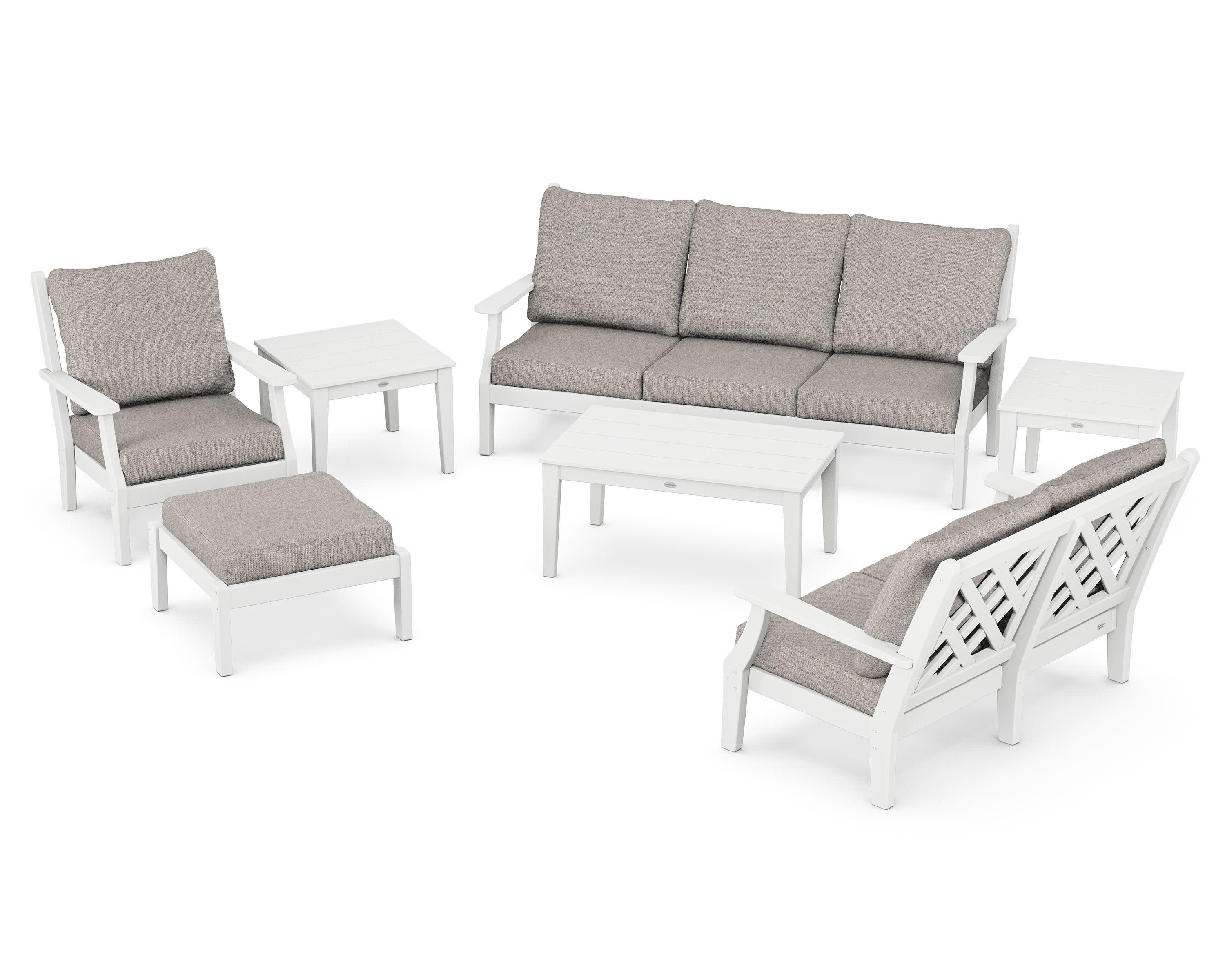 Wovendale 7-Piece Deep Seating Set in White / Weathered Tweed