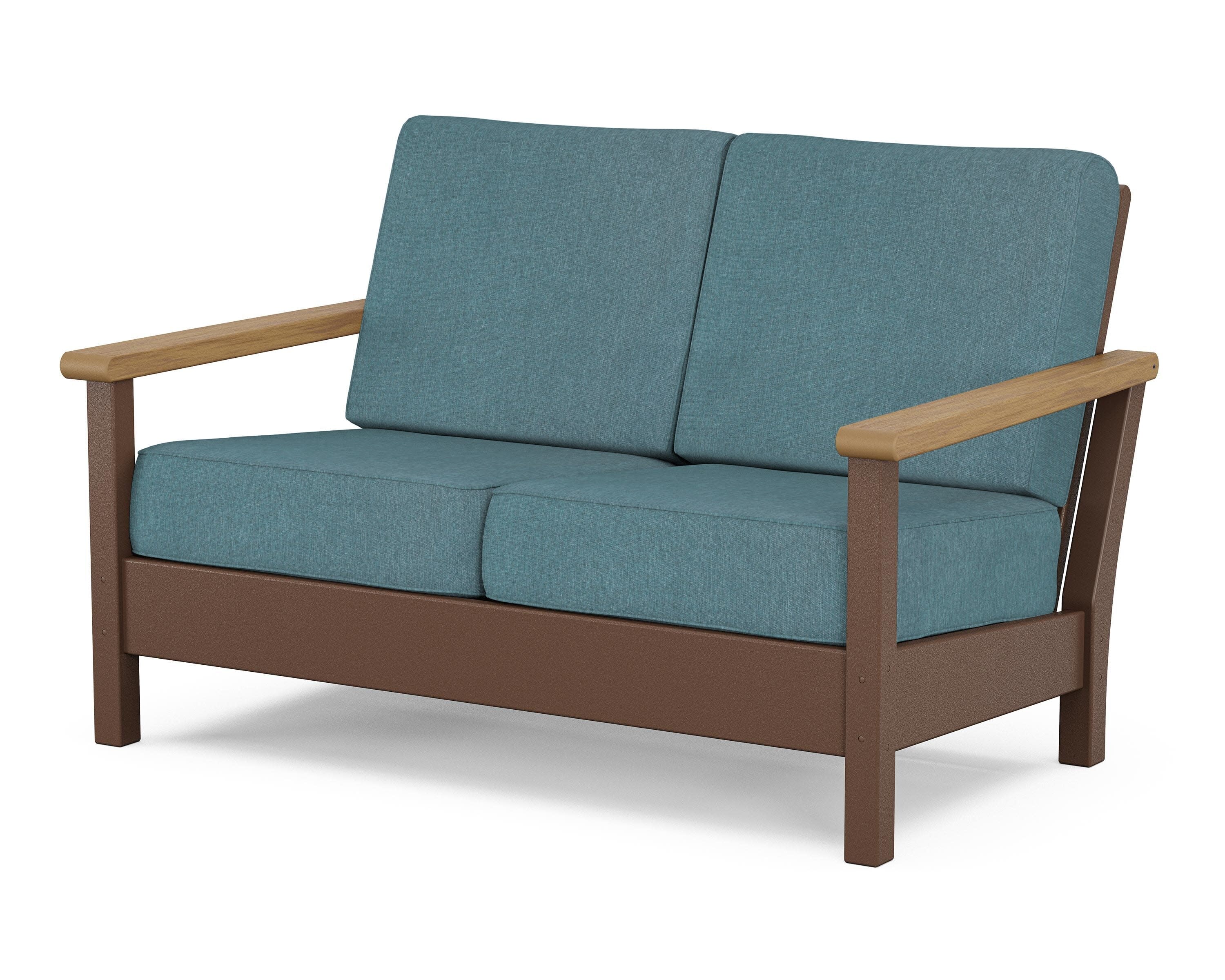 Harbour Deep Seating Loveseat in Mahogany / Natural / Ocean Teal
