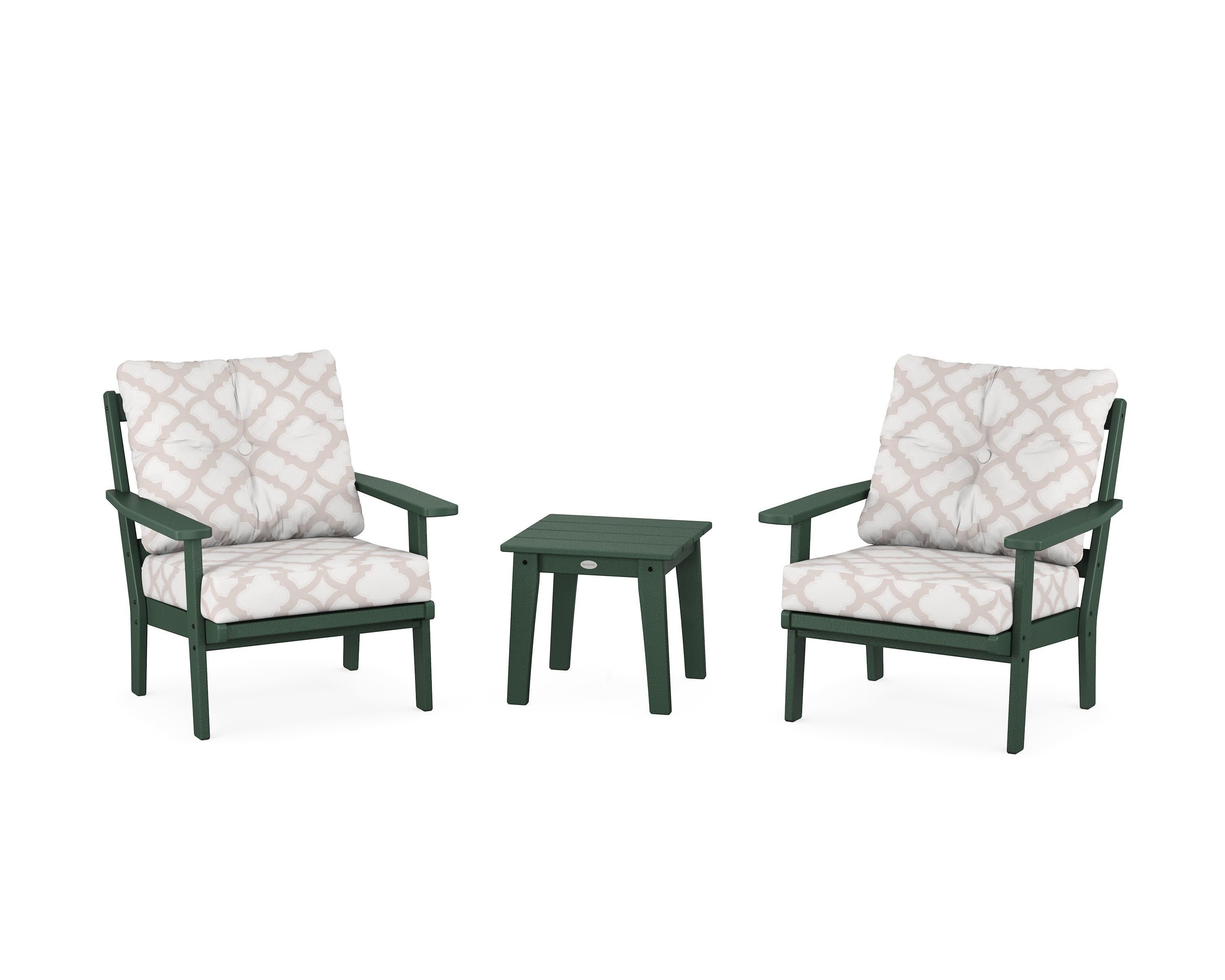 Oxford 3-Piece Deep Seating Set in Green / Trellis Dune Burlap