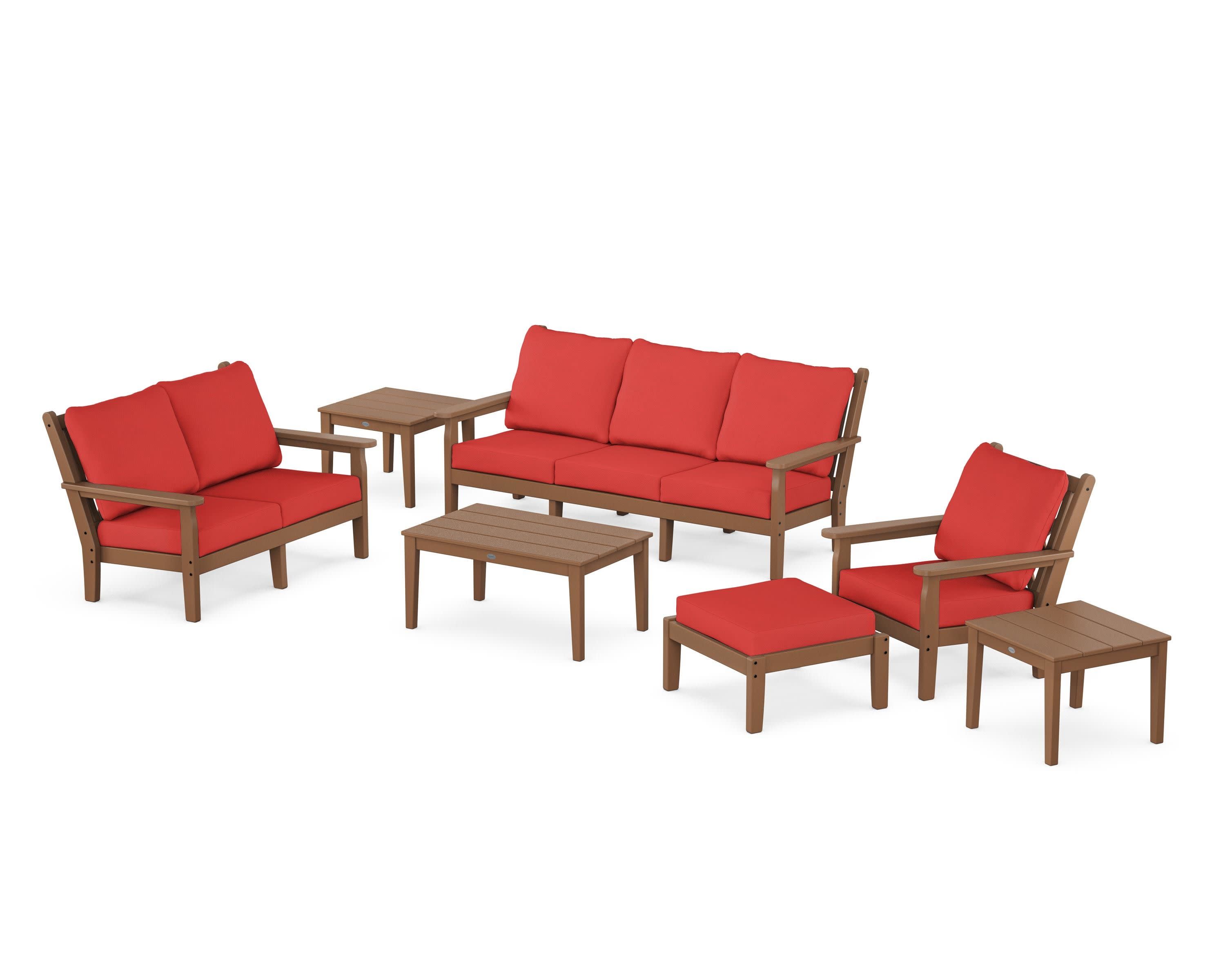 Chippendale 7-Piece Deep Seating Set in Teak / Crimson Linen