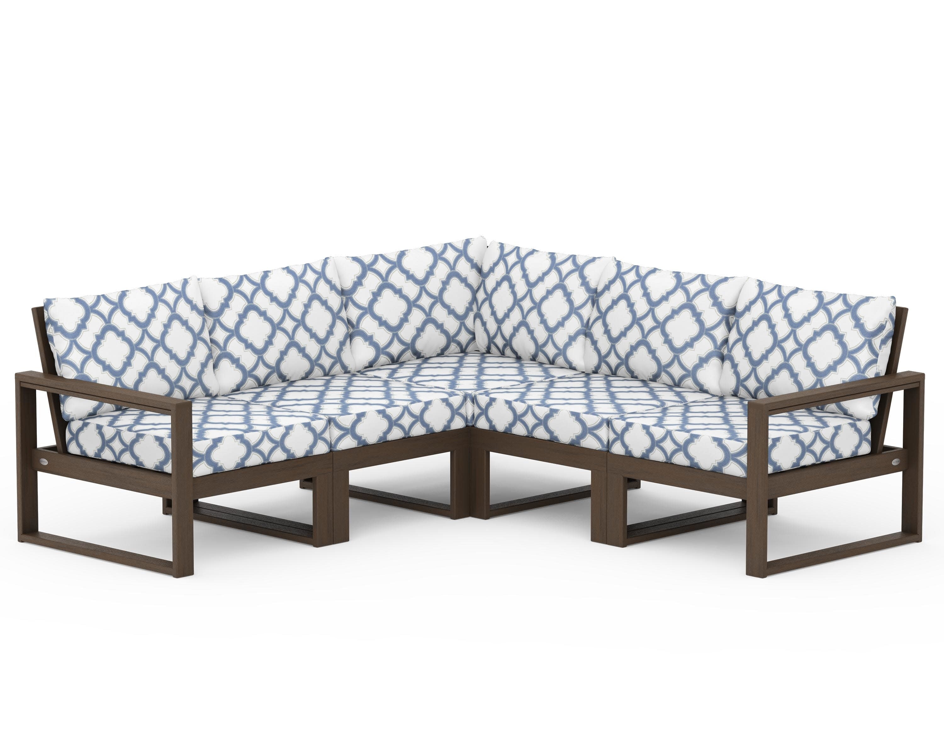 EDGE 5-Piece Modular Deep Seating Set in Kona / Trellis Sky Blue