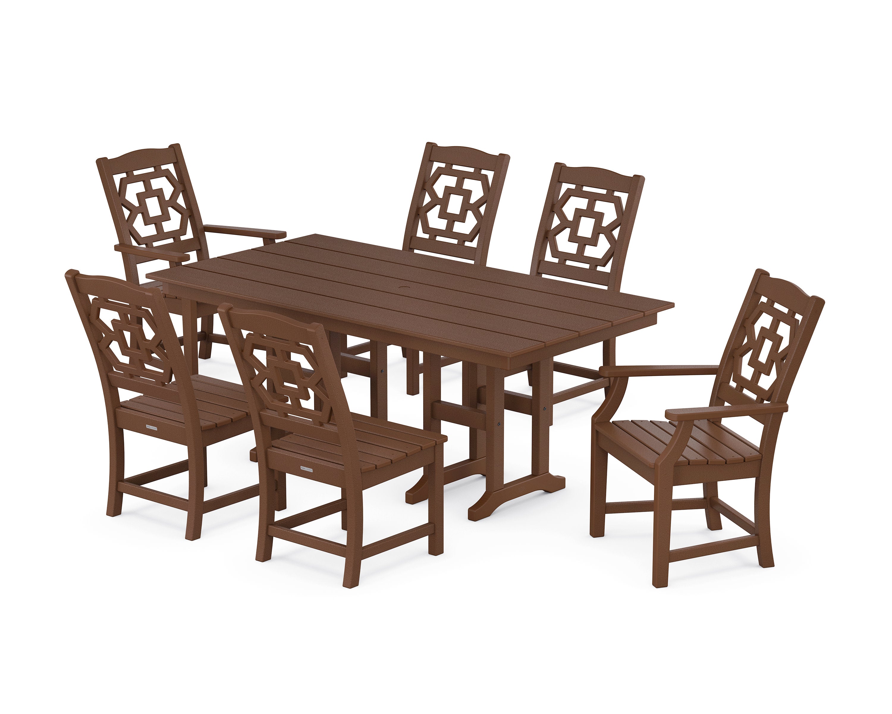 Chinoiserie 7-Piece Farmhouse Dining Set in Mahogany