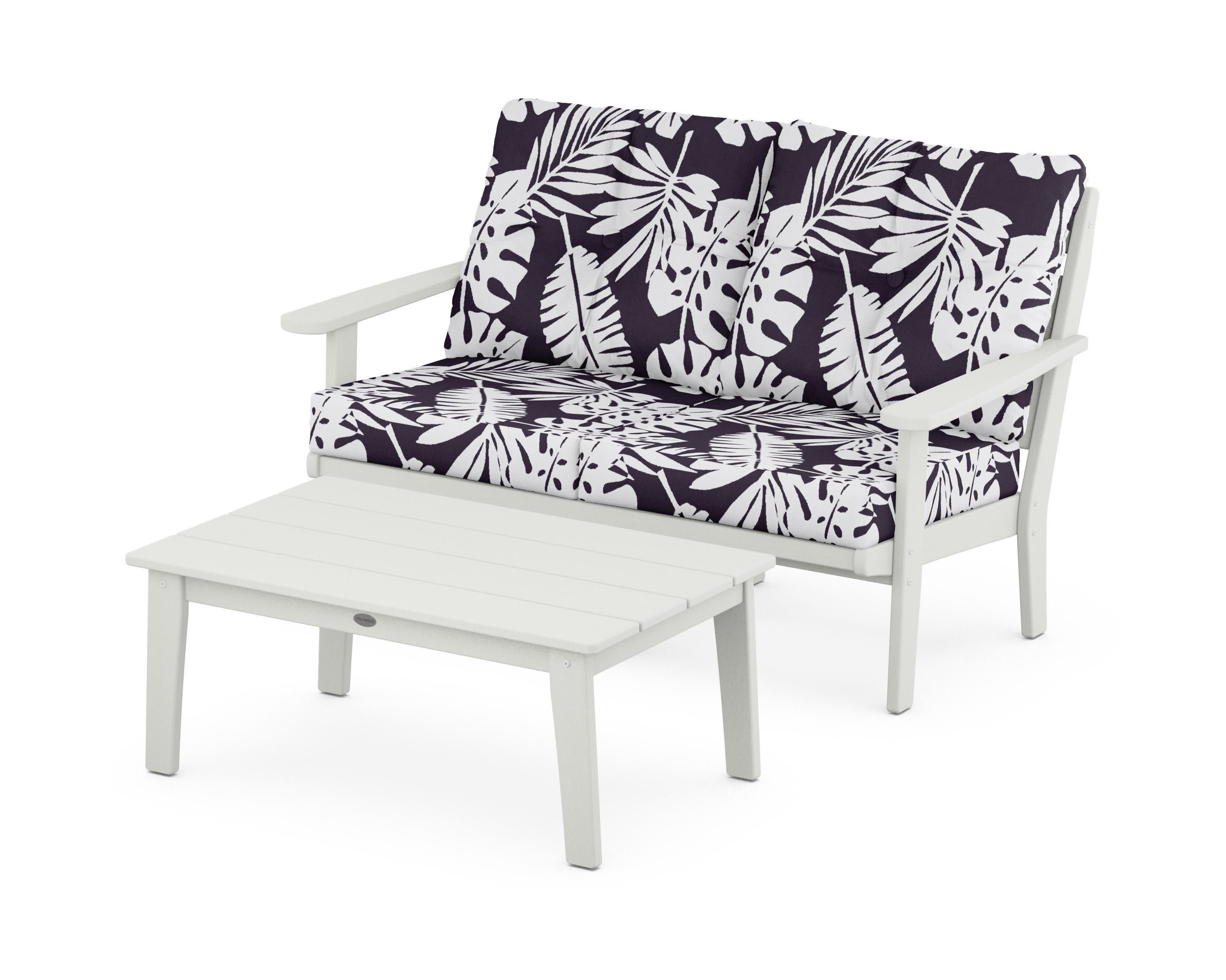 Lakeside 2-Piece Lounge Loveseat Set in Vintage White / Leaf Navy