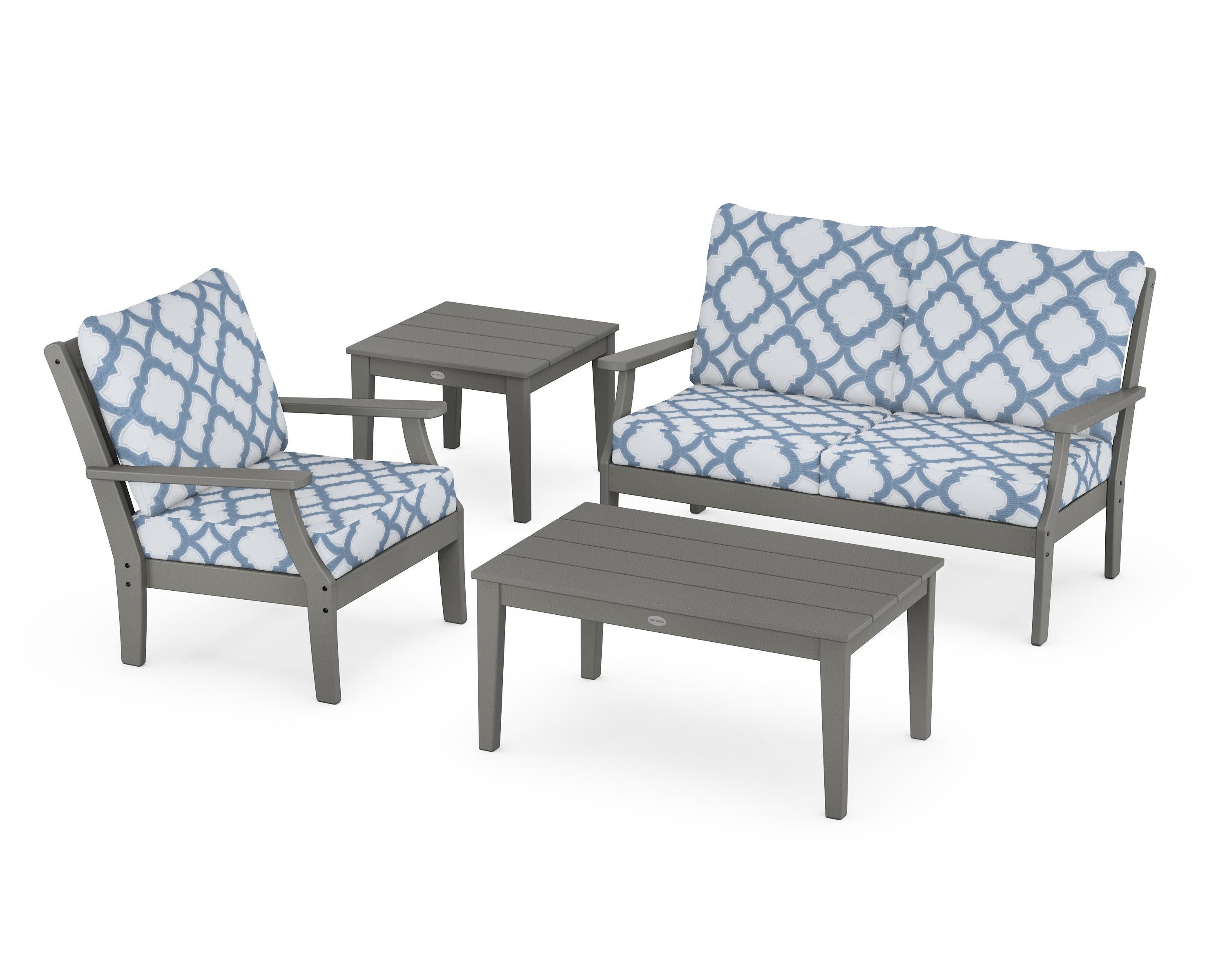Braxton 4-Piece Deep Seating Set in Slate Grey / Trellis Sky Blue