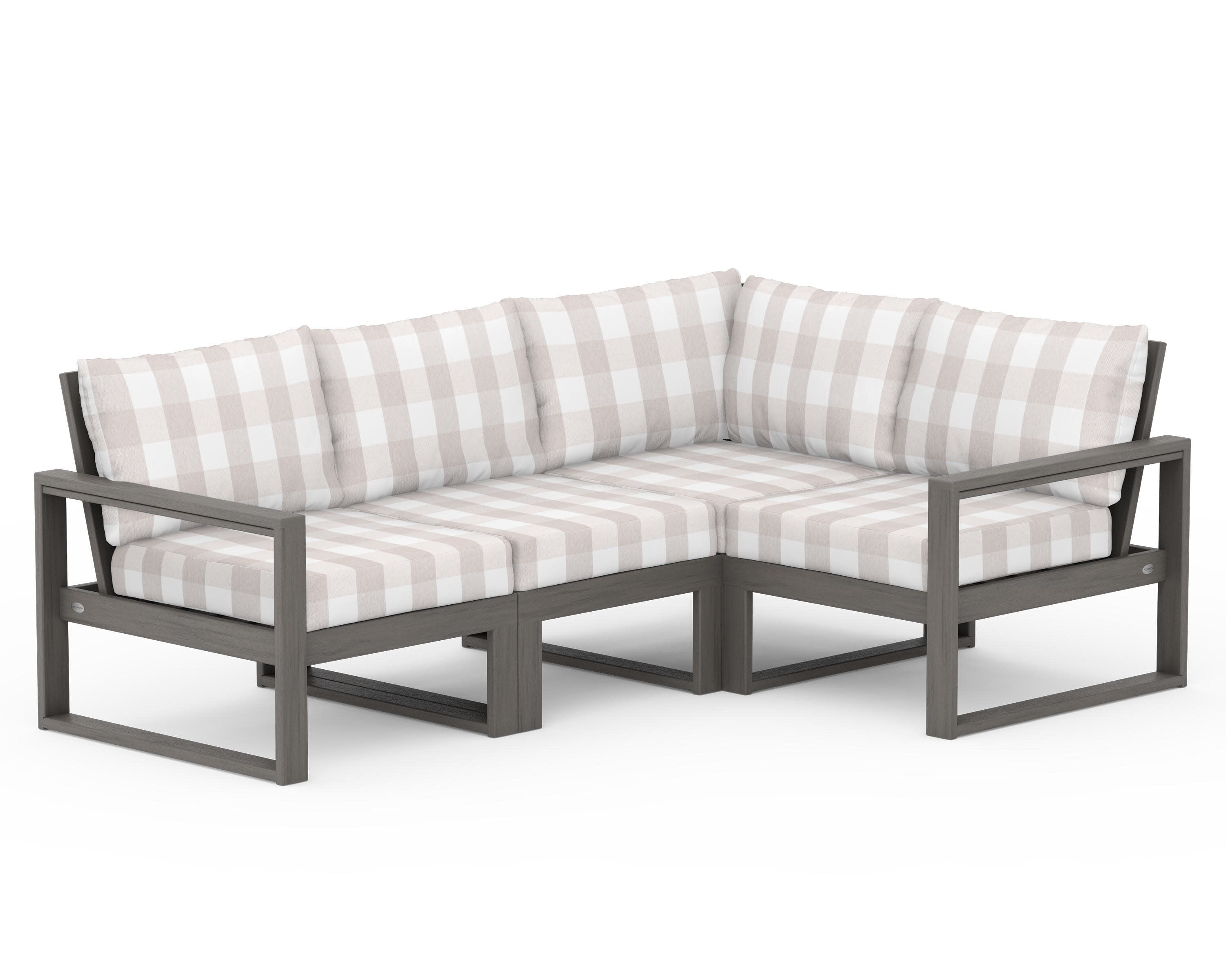 EDGE 4-Piece Modular Deep Seating Set in Driftwood / Buffalo Plaid Dune Burlap