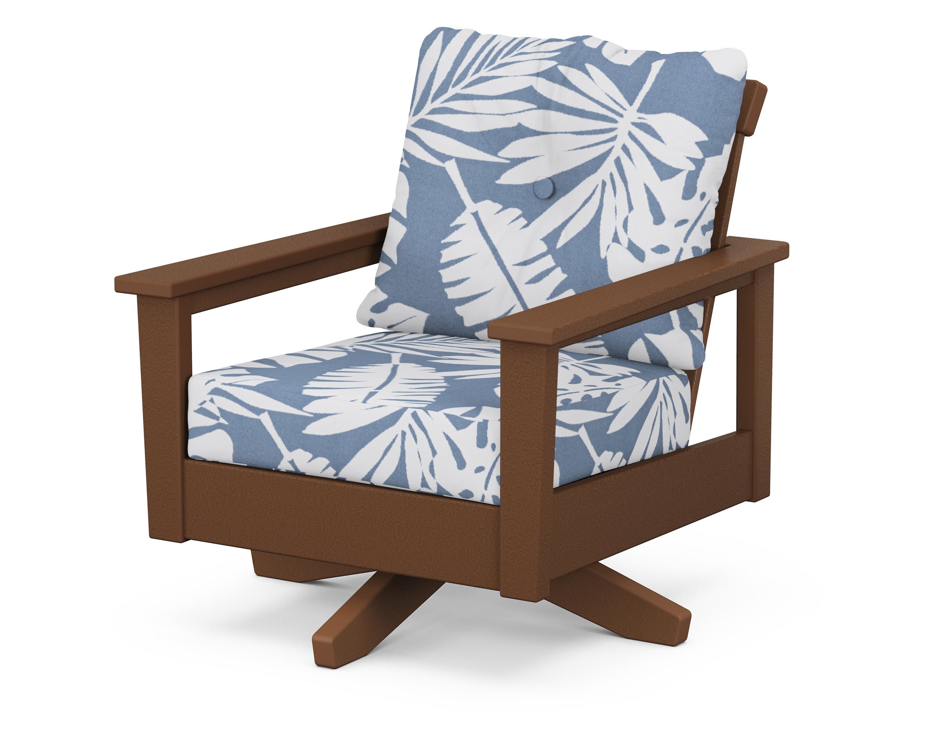 Prescott Deep Seating Swivel Chair in Teak / Leaf Sky Blue