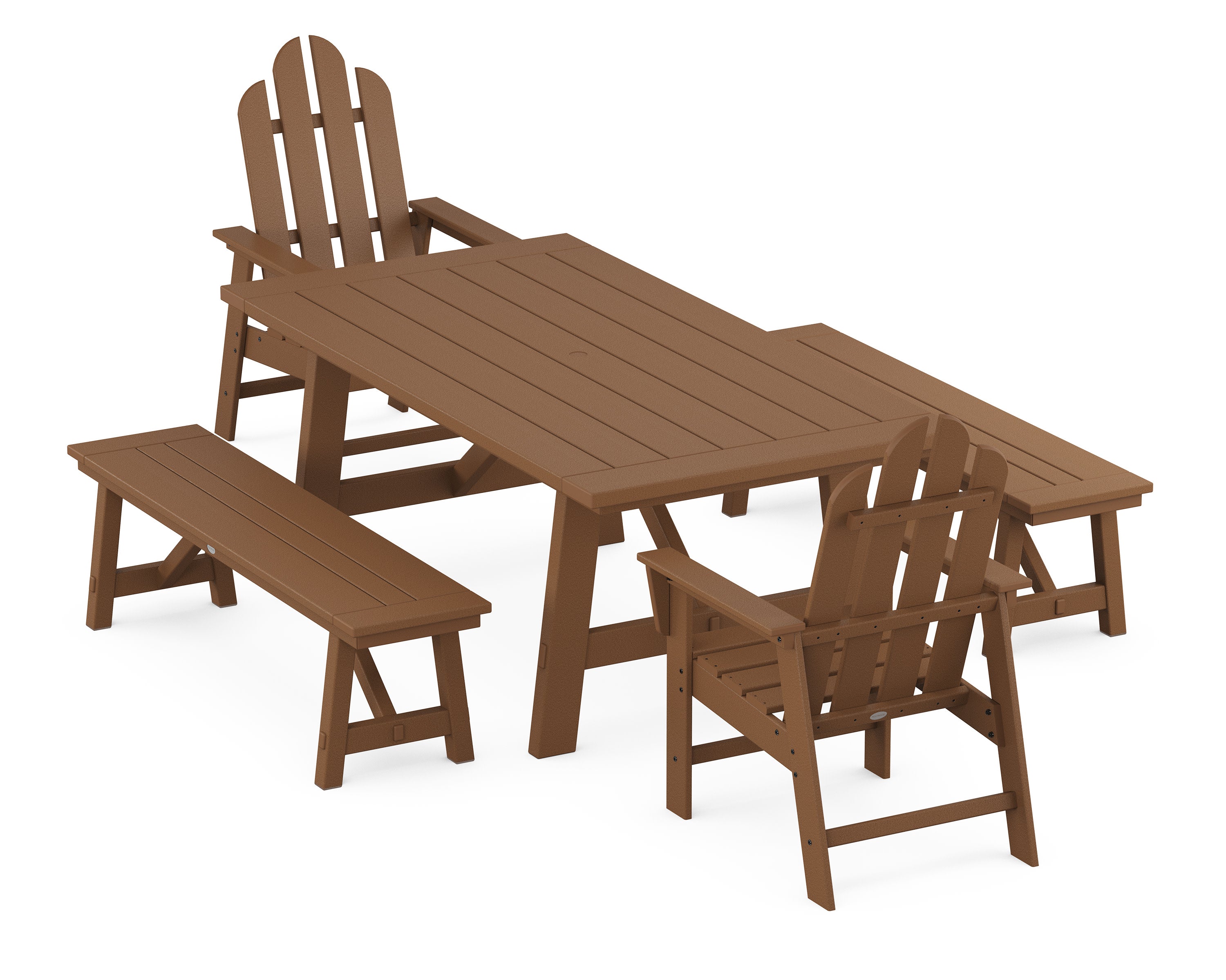 Long Island 5-Piece Rustic Farmhouse Dining Set With Benches in Teak