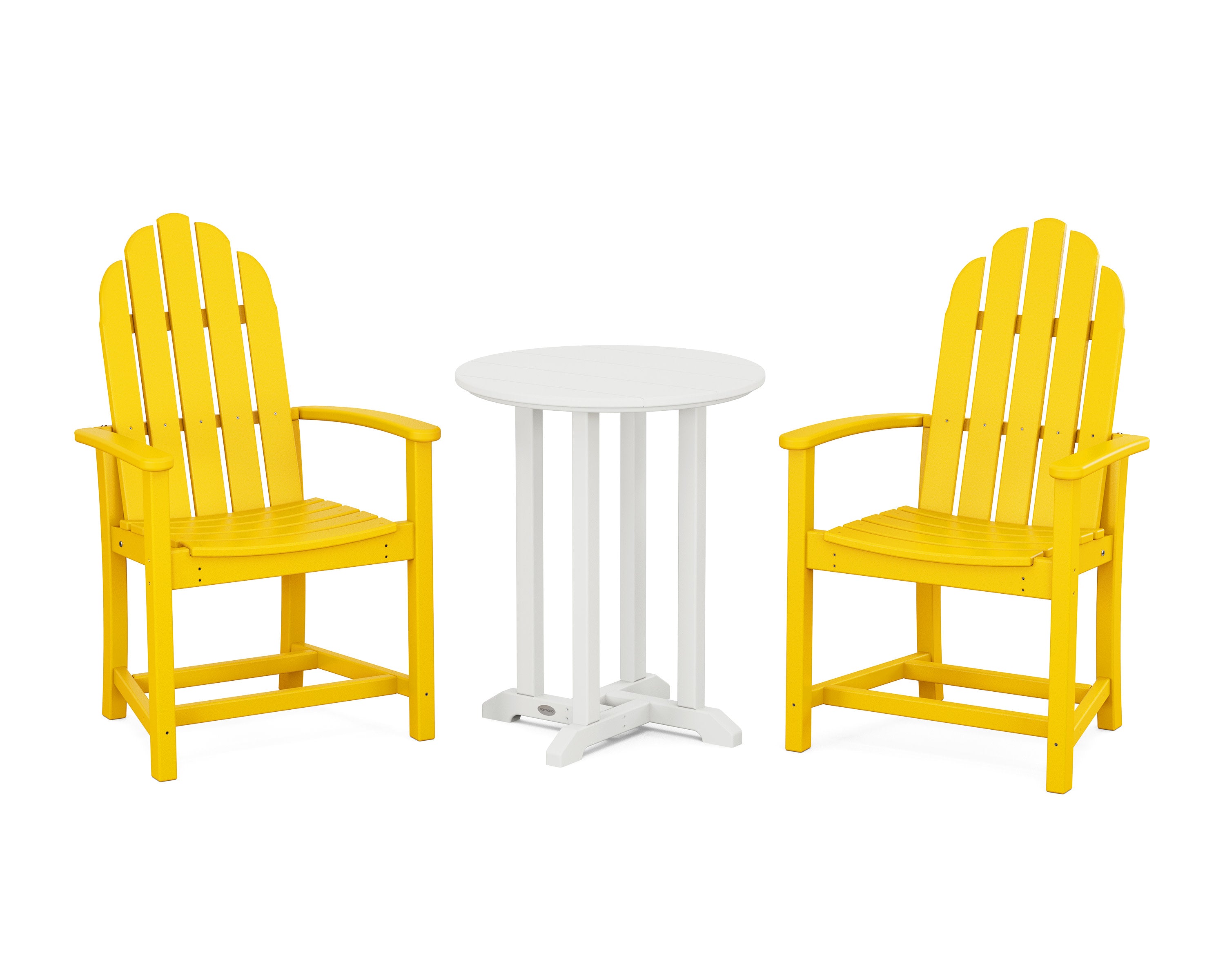 Classic Adirondack 3-Piece Round Bistro Dining Set in Lemon / White