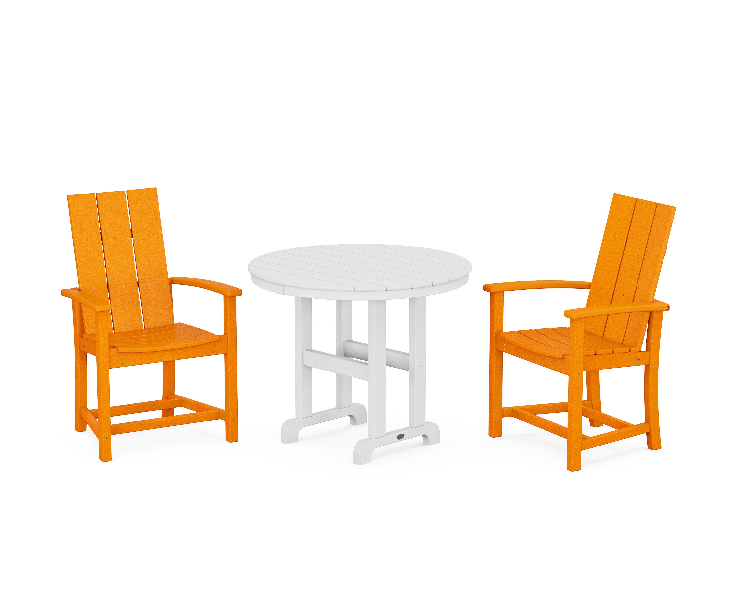 Modern Adirondack 3-Piece Round Farmhouse Dining Set in Tangerine / White