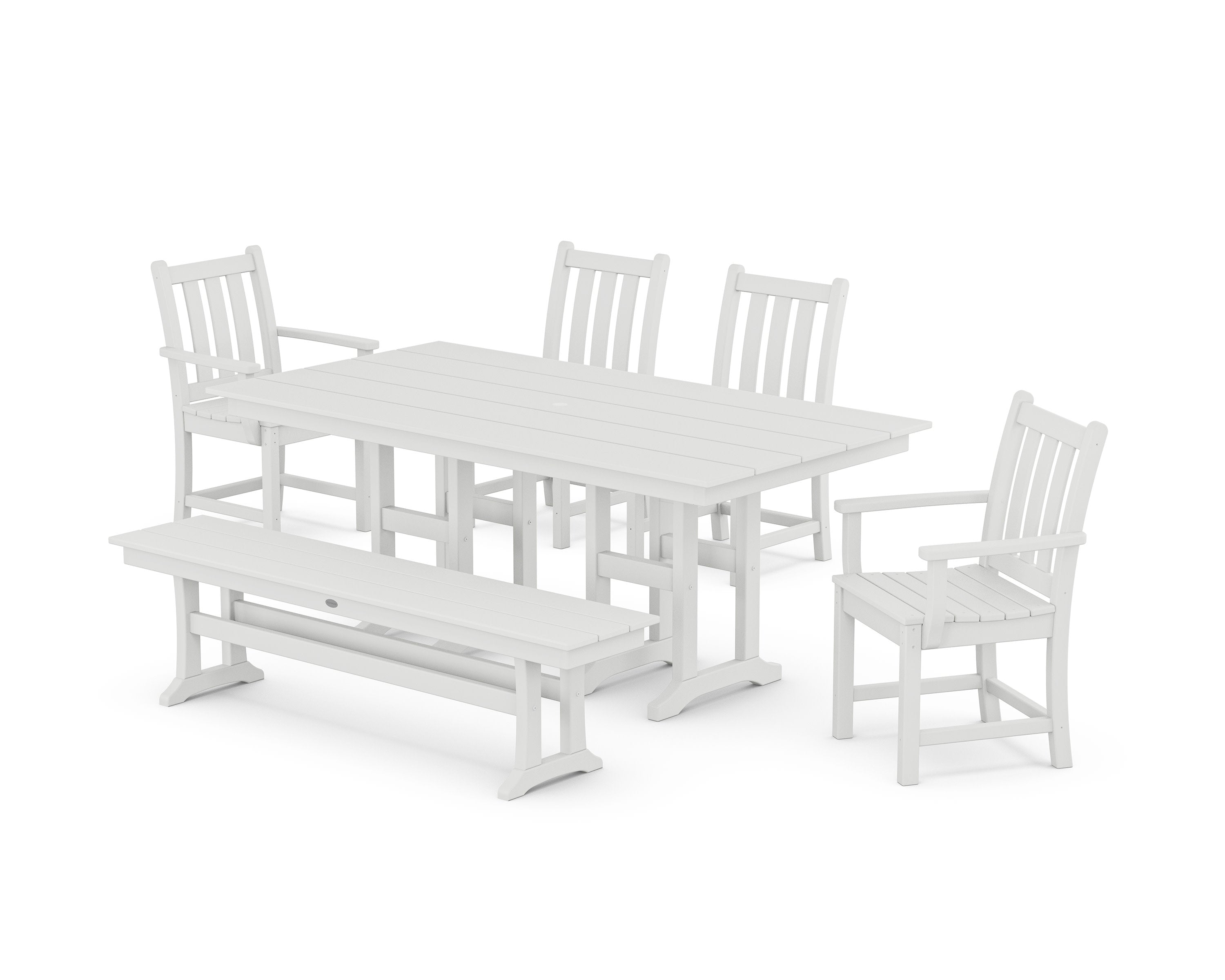 Traditional Garden 6-Piece Farmhouse Dining Set with Bench in White