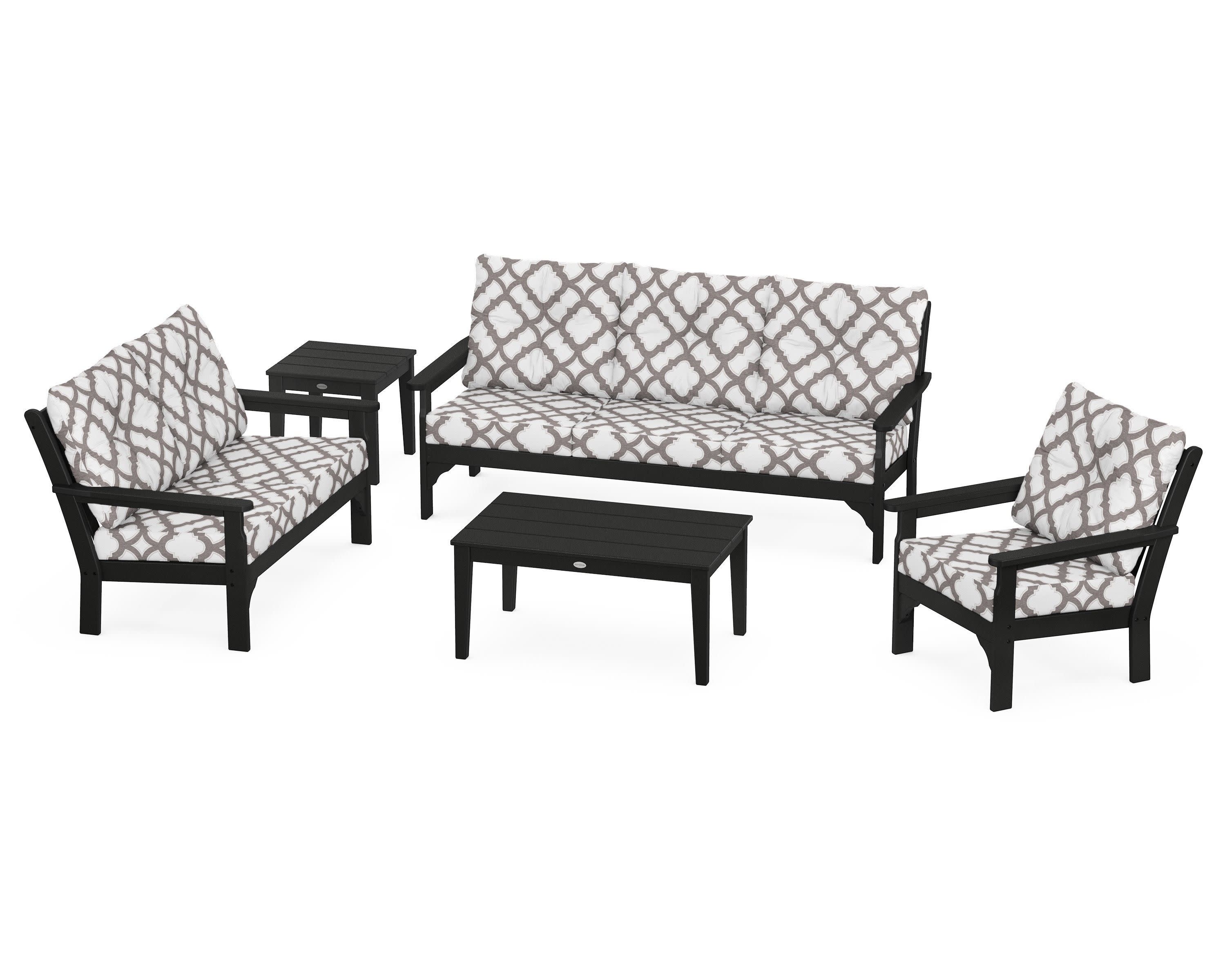Vineyard 5 Piece Deep Seating Set in Black / Trellis Grey Mist