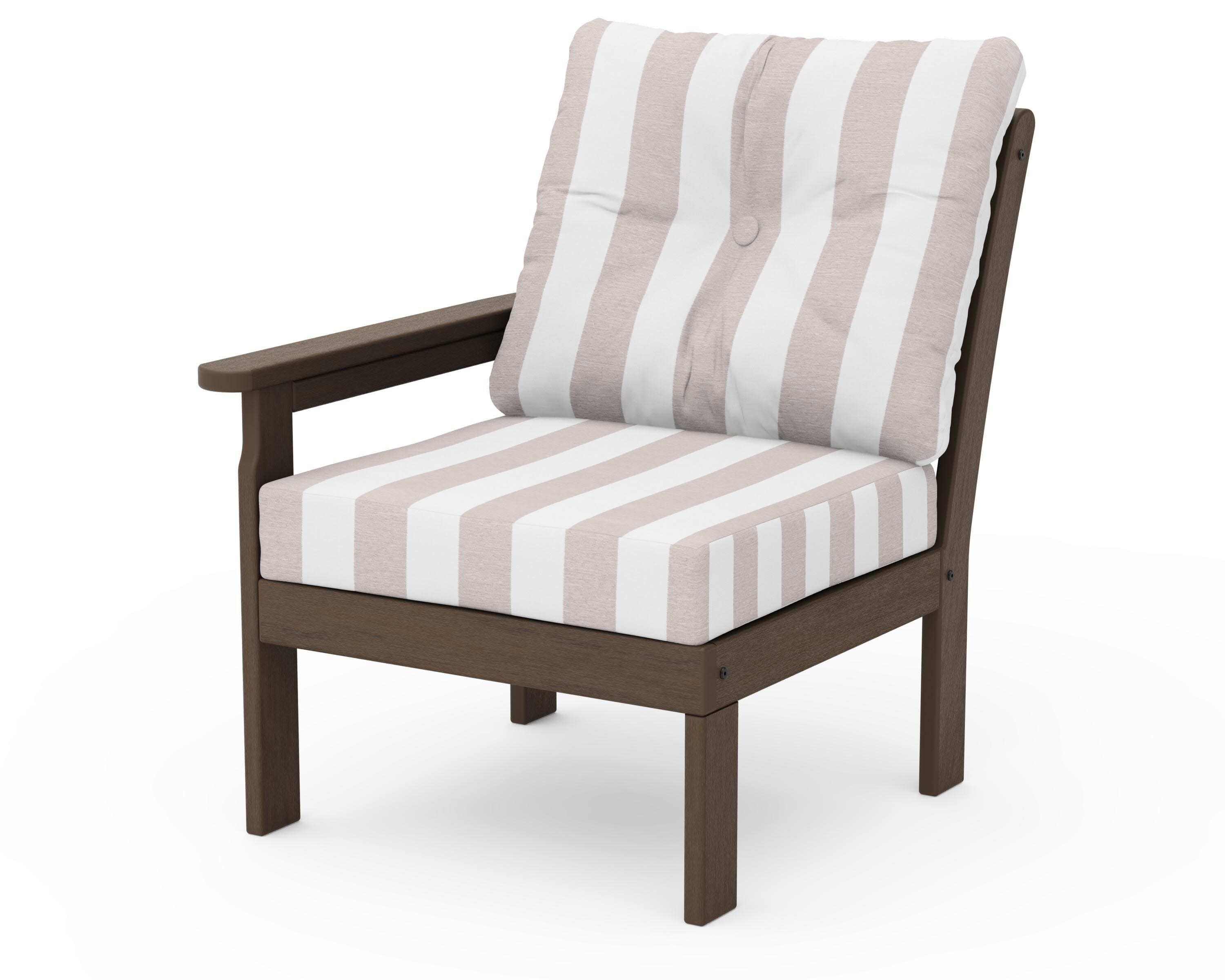 Vineyard Modular Left Arm Chair in Kona / Cabana Stripe Dune Burlap