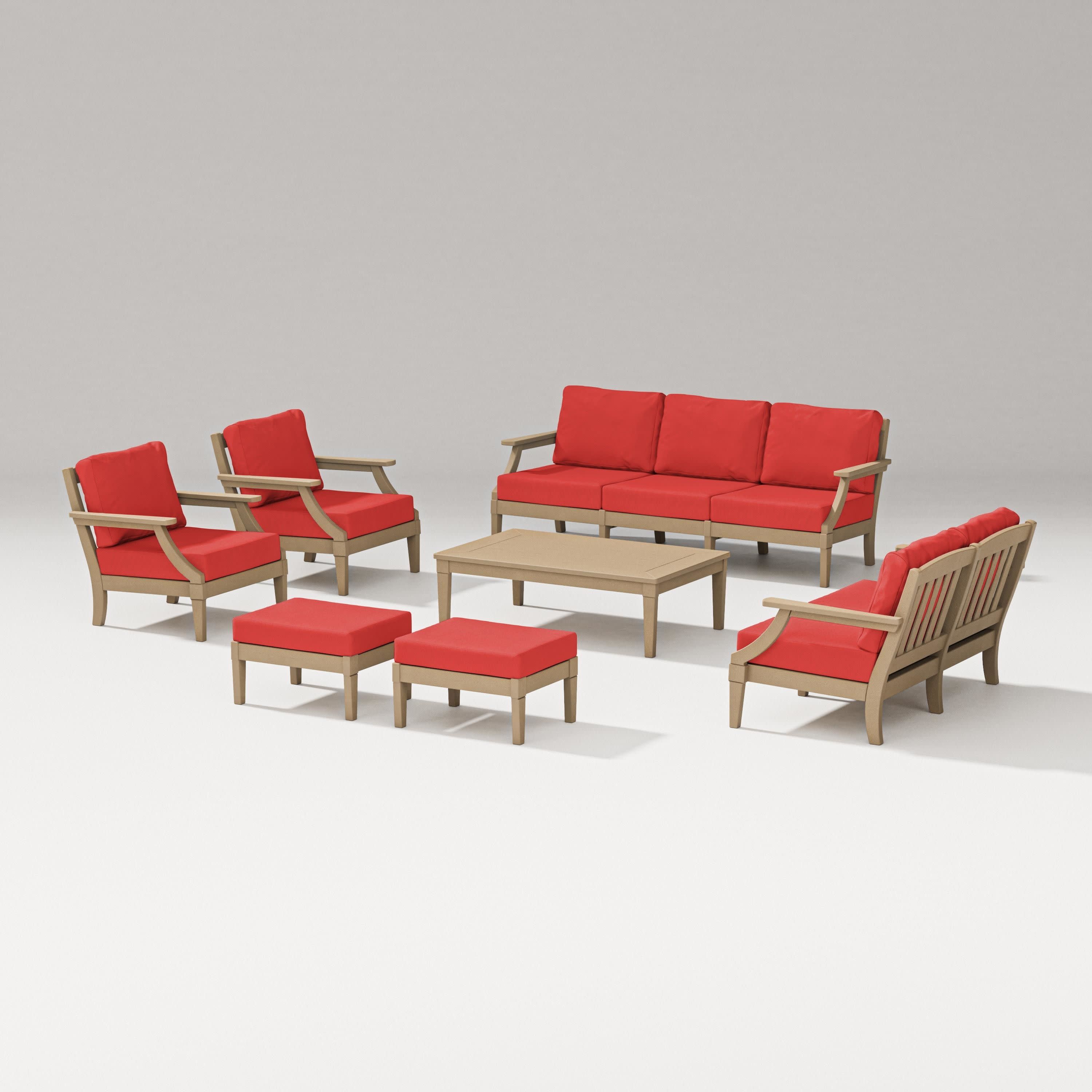 Estate 7-Piece Lounge Sofa Set in Vintage Sahara / Crimson Linen