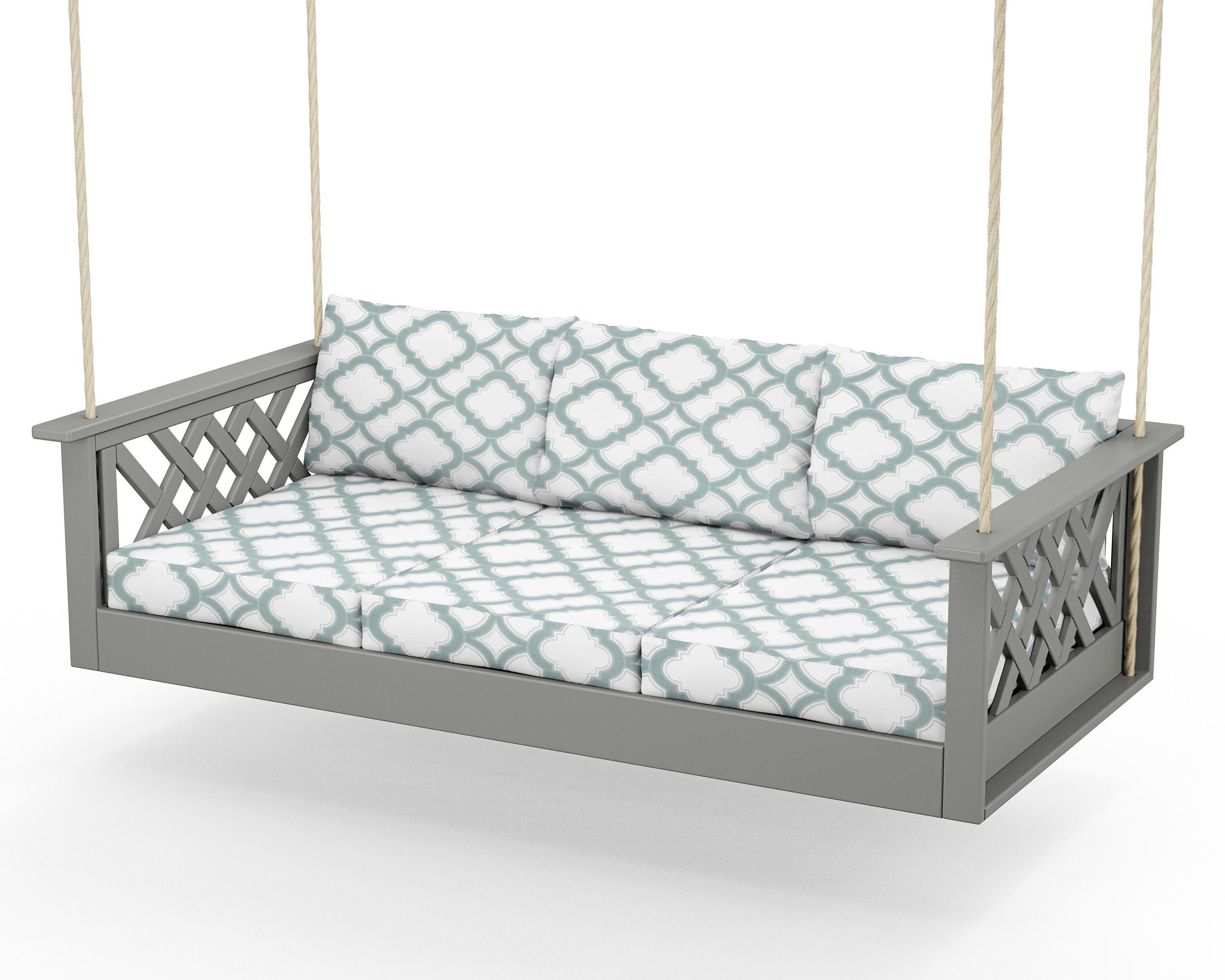 Wovendale Daybed Swing in Slate Grey / Trellis Glacier Spa