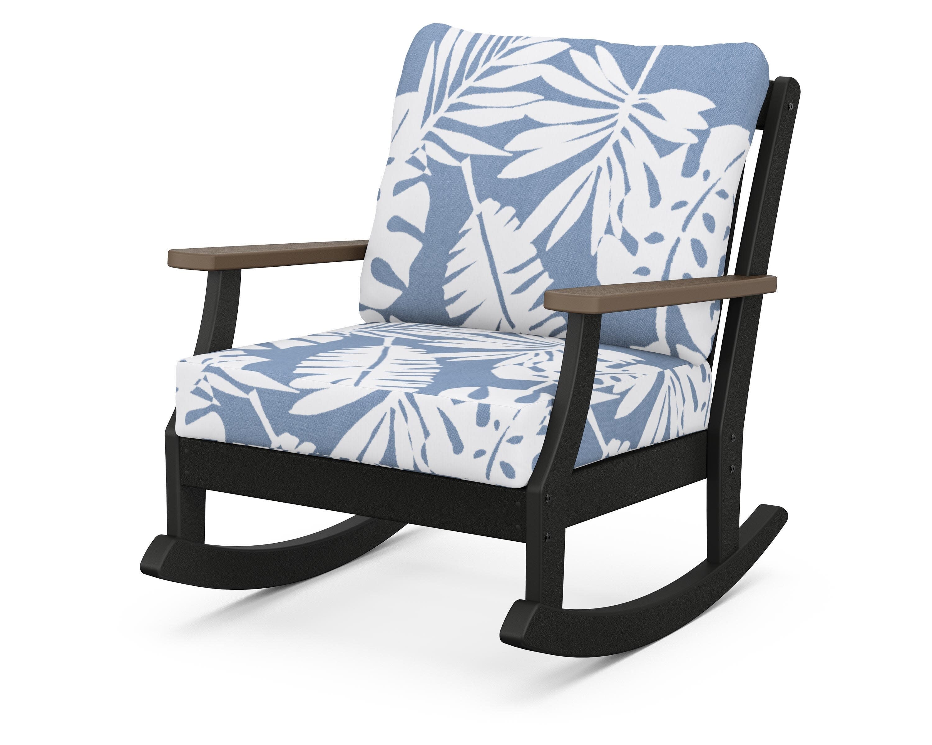 Braxton Deep Seating Rocking Chair in Black / Kona / Leaf Sky Blue