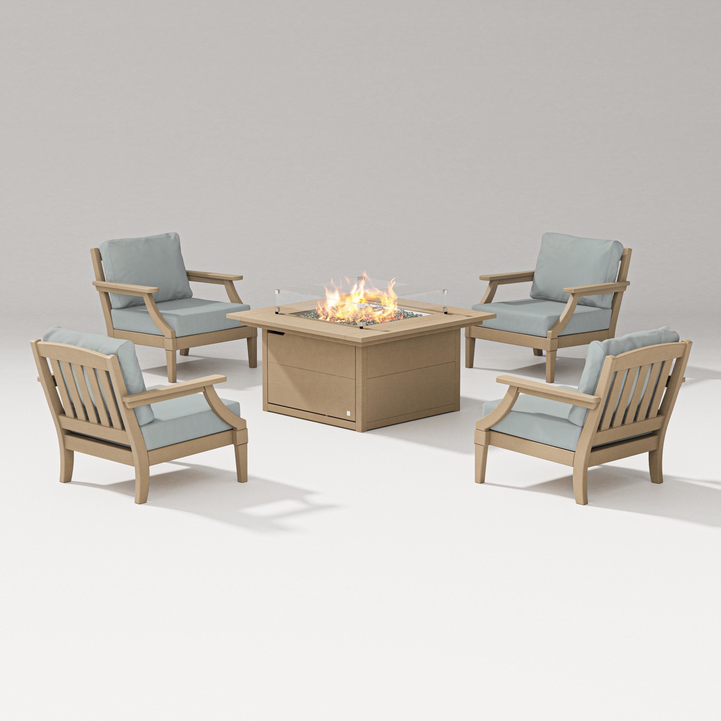 Estate 5-Piece Lounge Fire Table Set in Vintage Sahara / Spa