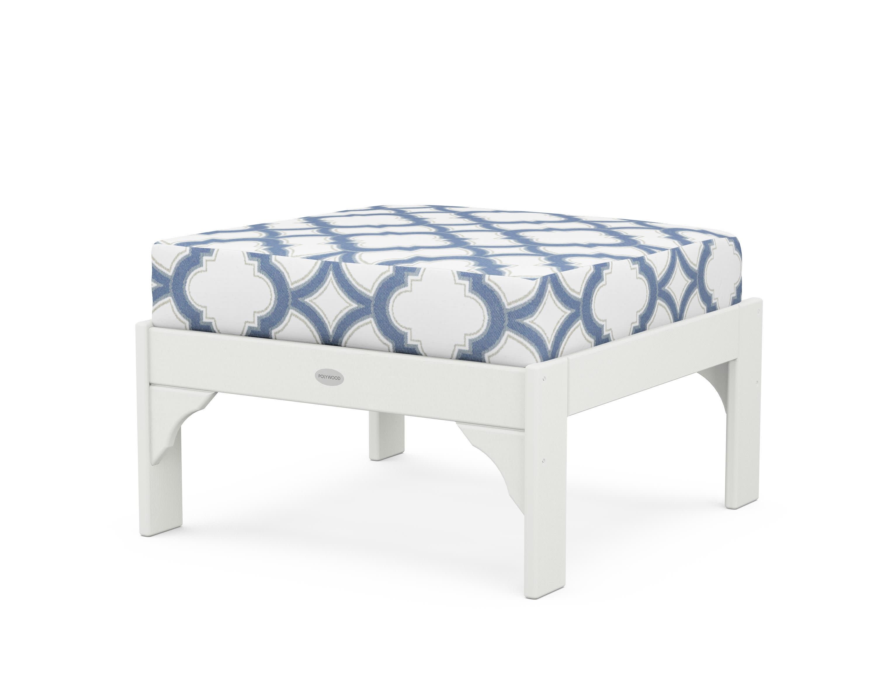 Vineyard Deep Seating Ottoman in Vintage White / Trellis Sky Blue
