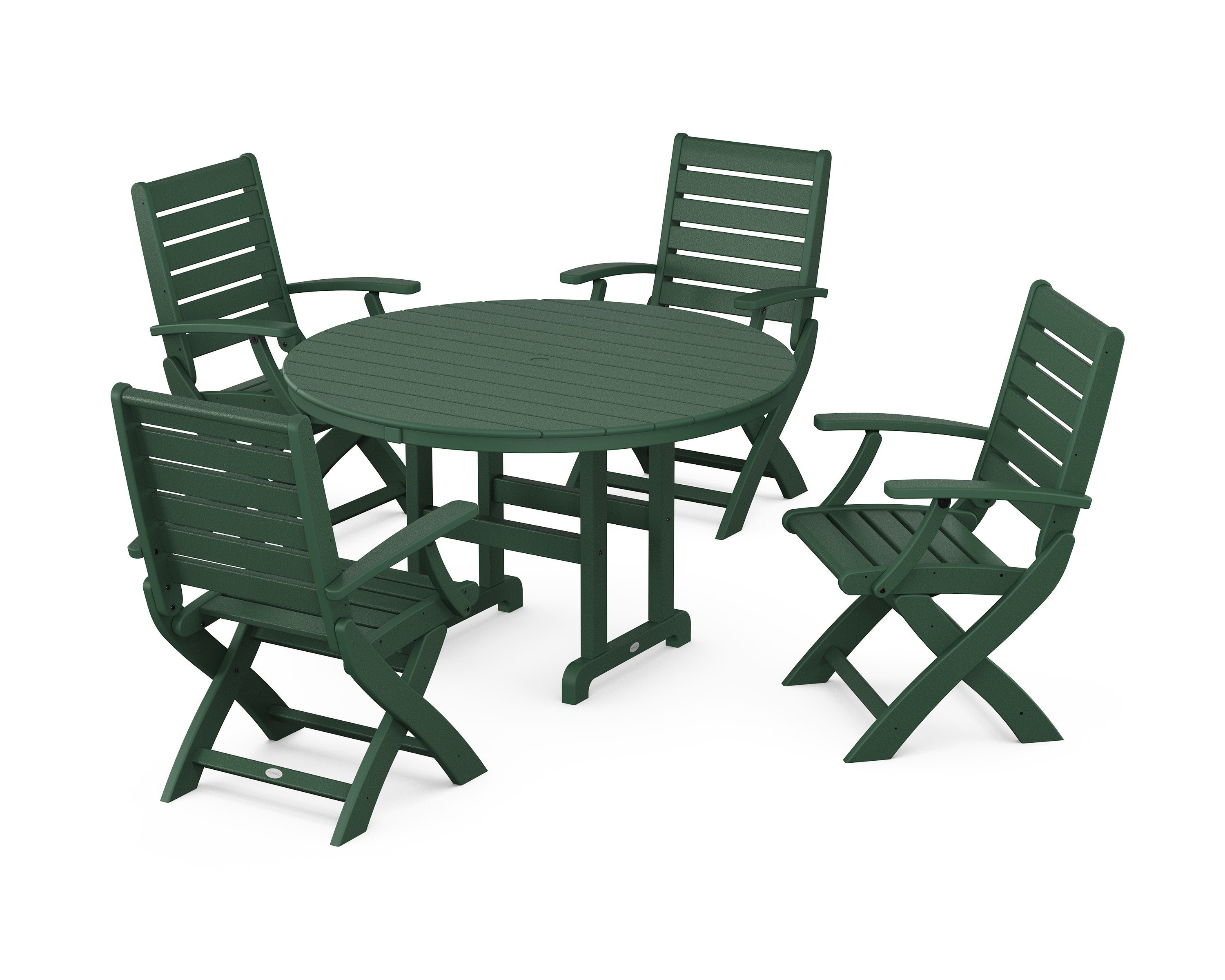 Signature Folding Chair 5-Piece Round Farmhouse Dining Set in Green