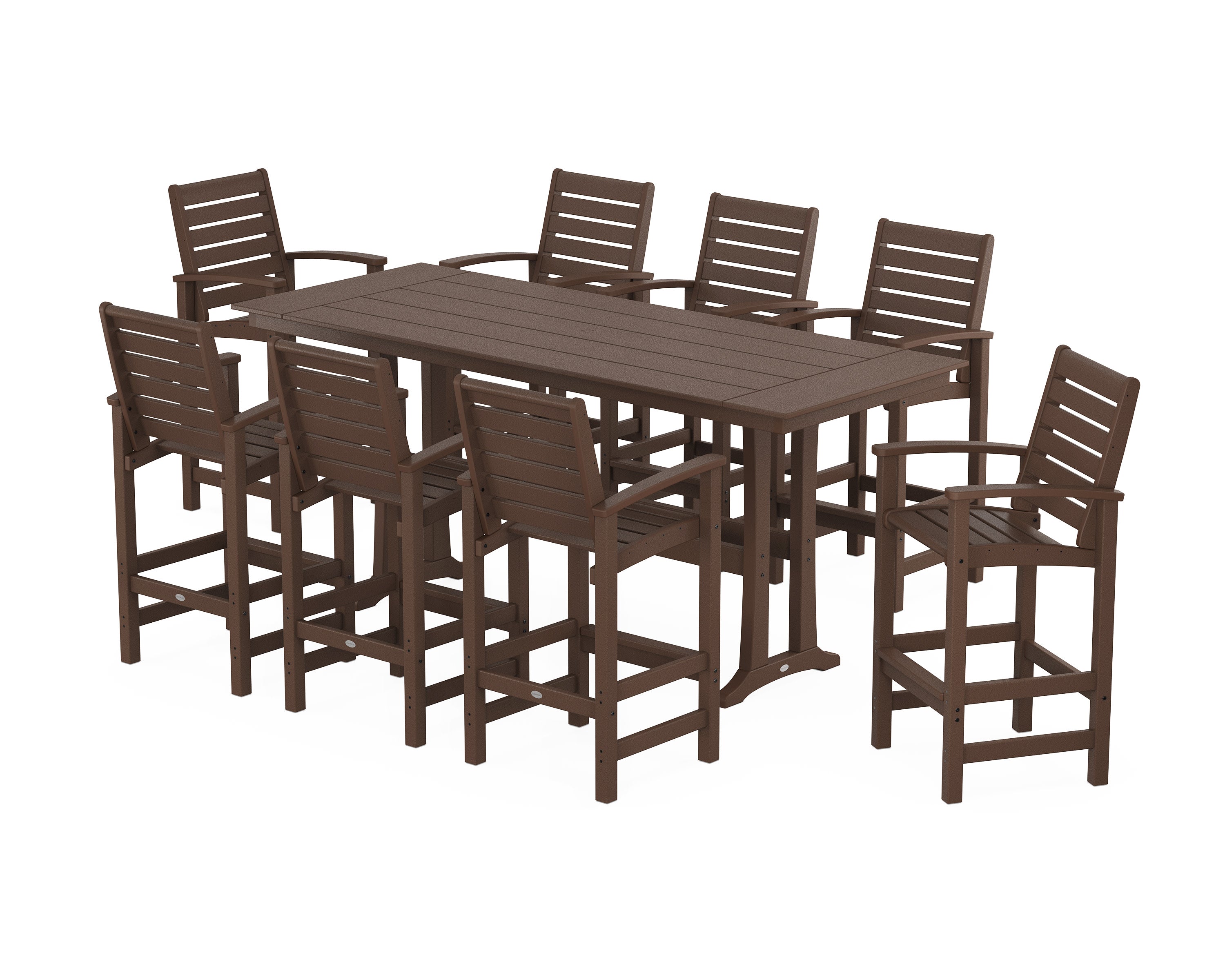 Signature 9-Piece Farmhouse Bar Set with Trestle Legs in Mahogany