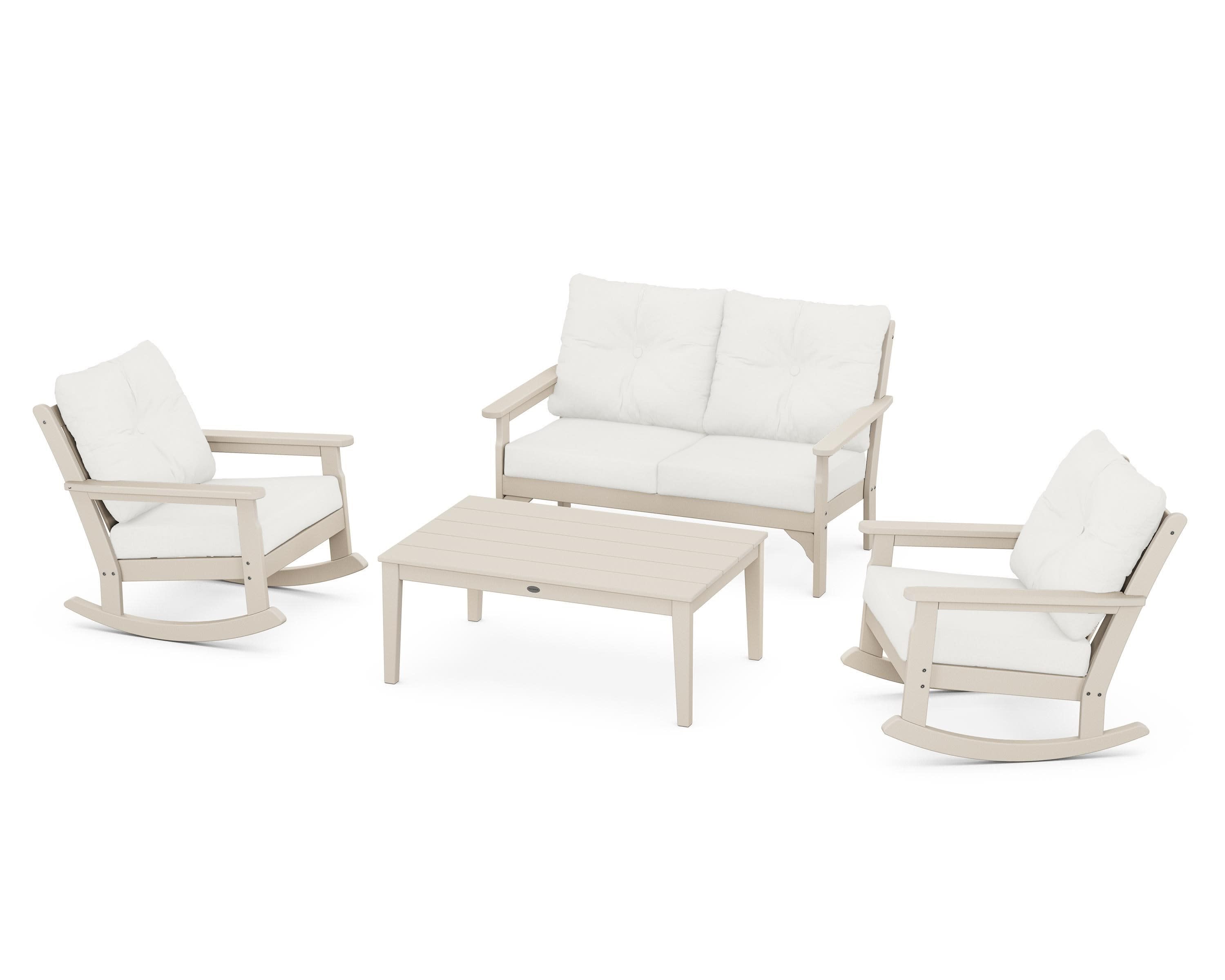 Vineyard 4-Piece Deep Seating Rocking Chair Set in Sand / Natural Linen