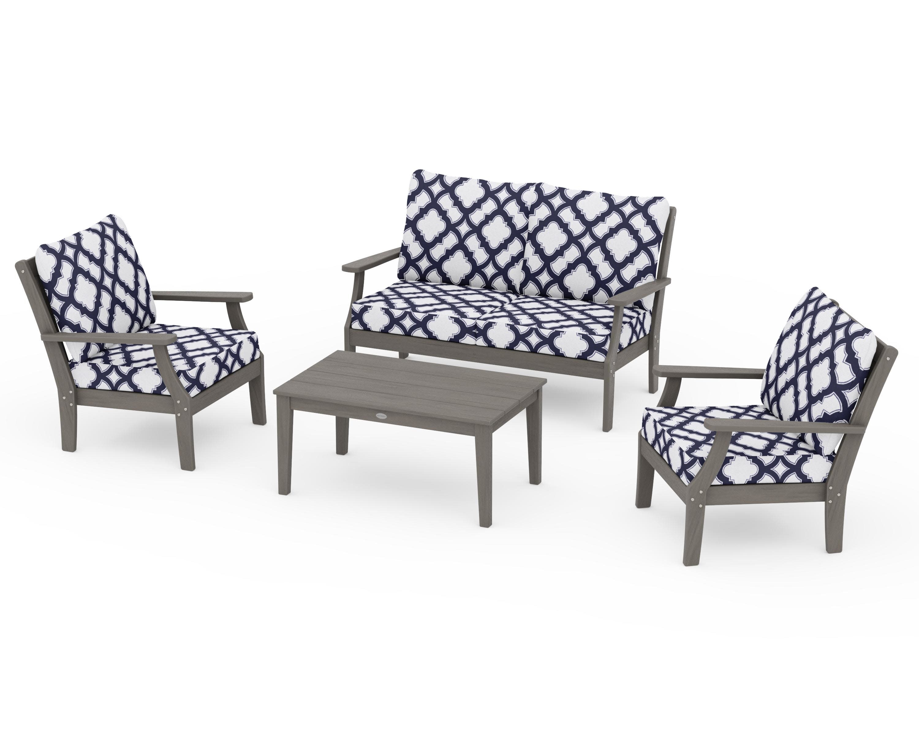 Braxton 4-Piece Deep Seating Chair Set in Driftwood / Trellis Navy