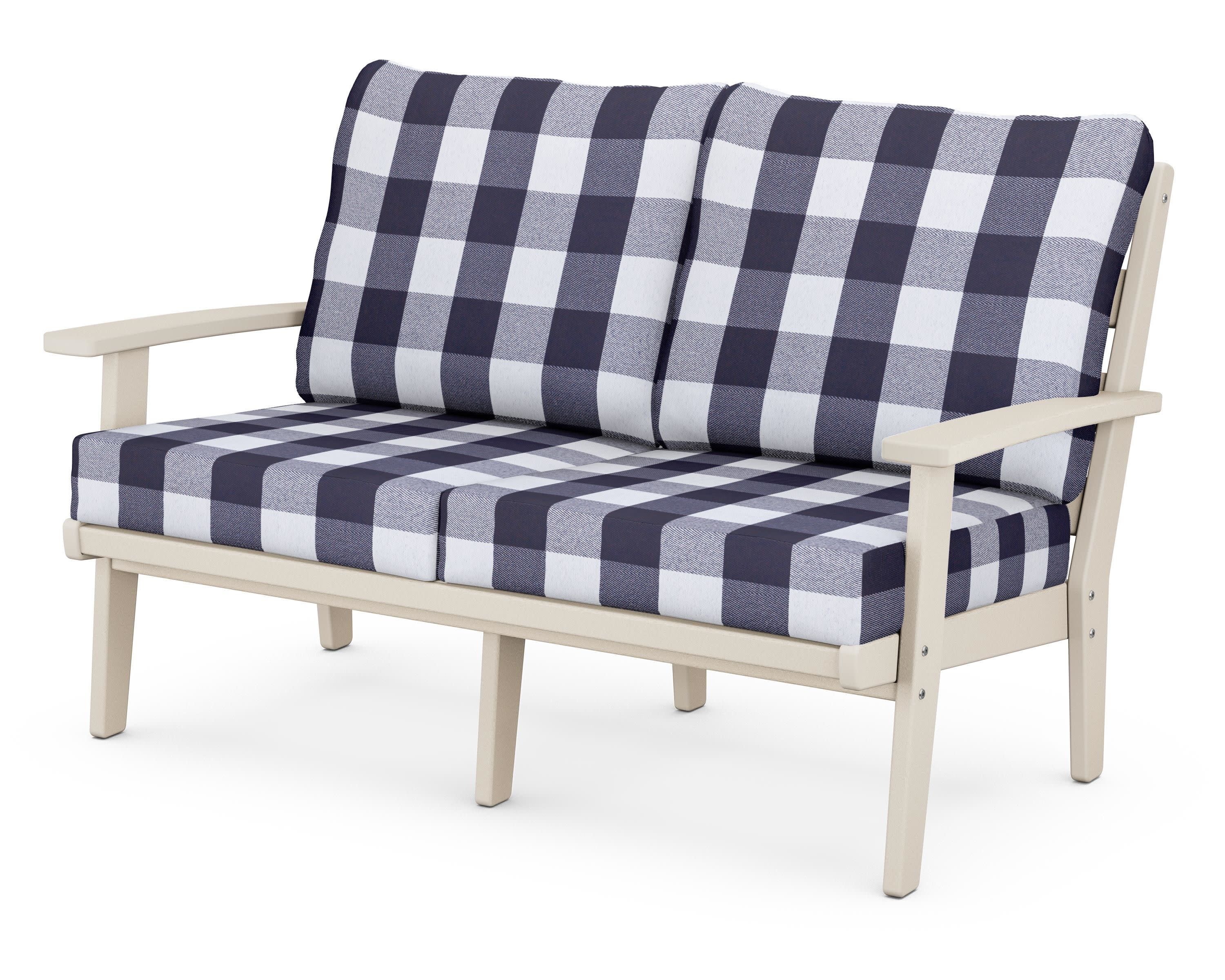 Grant Park Deep Seating Loveseat in Sand / Buffalo Plaid Navy