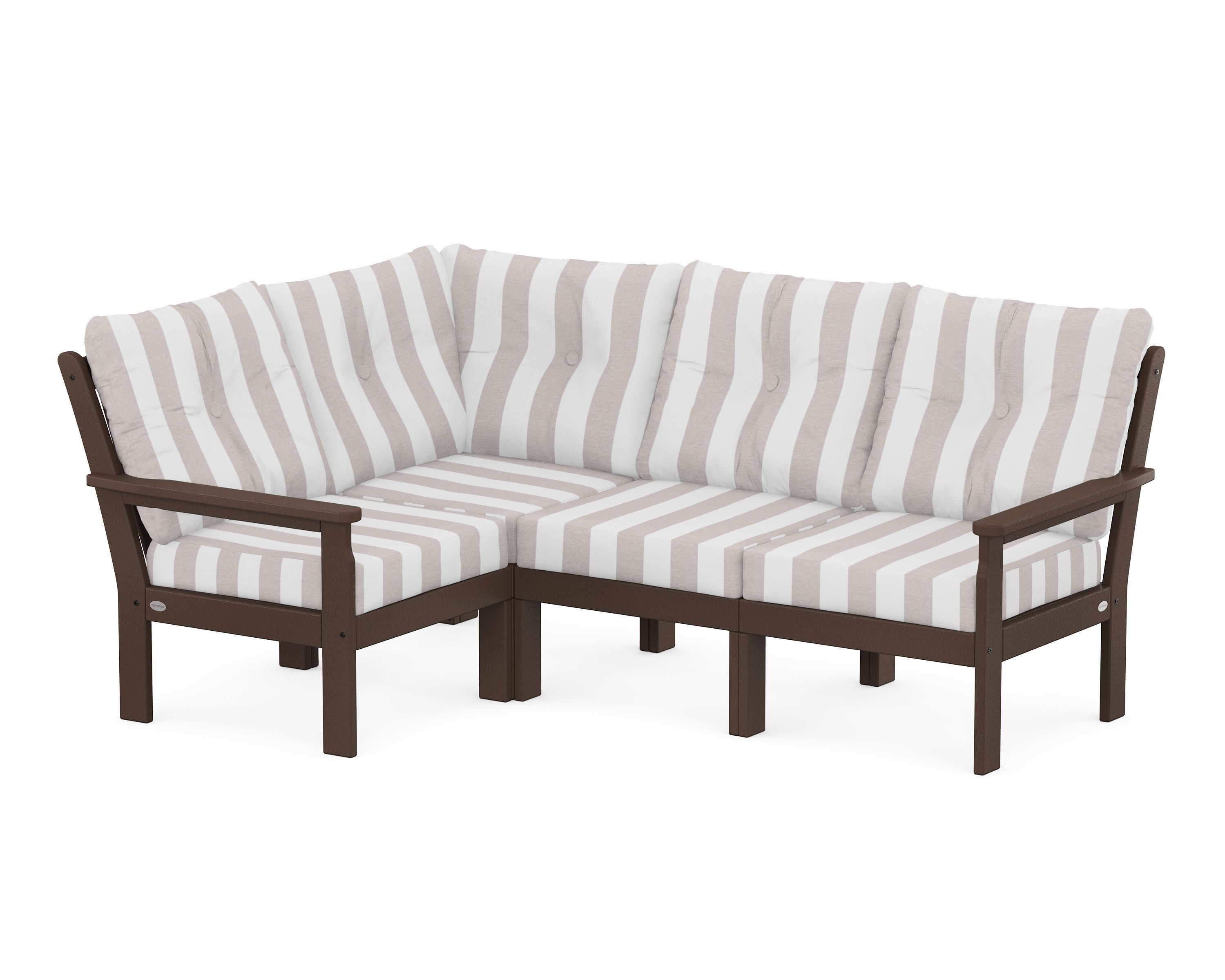 Vineyard 4-Piece Sectional in Mahogany / Cabana Stripe Dune Burlap