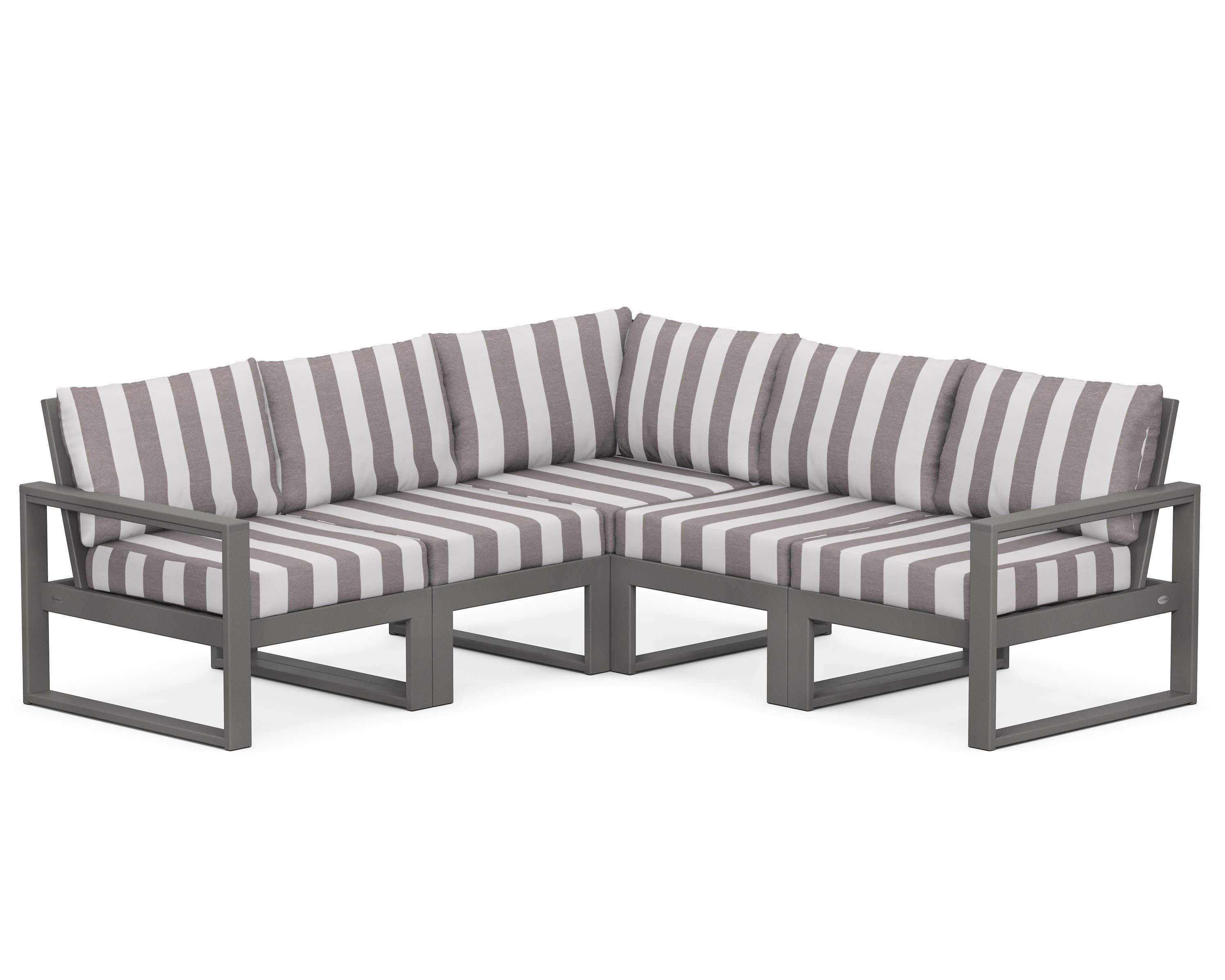 EDGE 5-Piece Modular Deep Seating Set in Slate Grey / Cabana Stripe Grey Mist