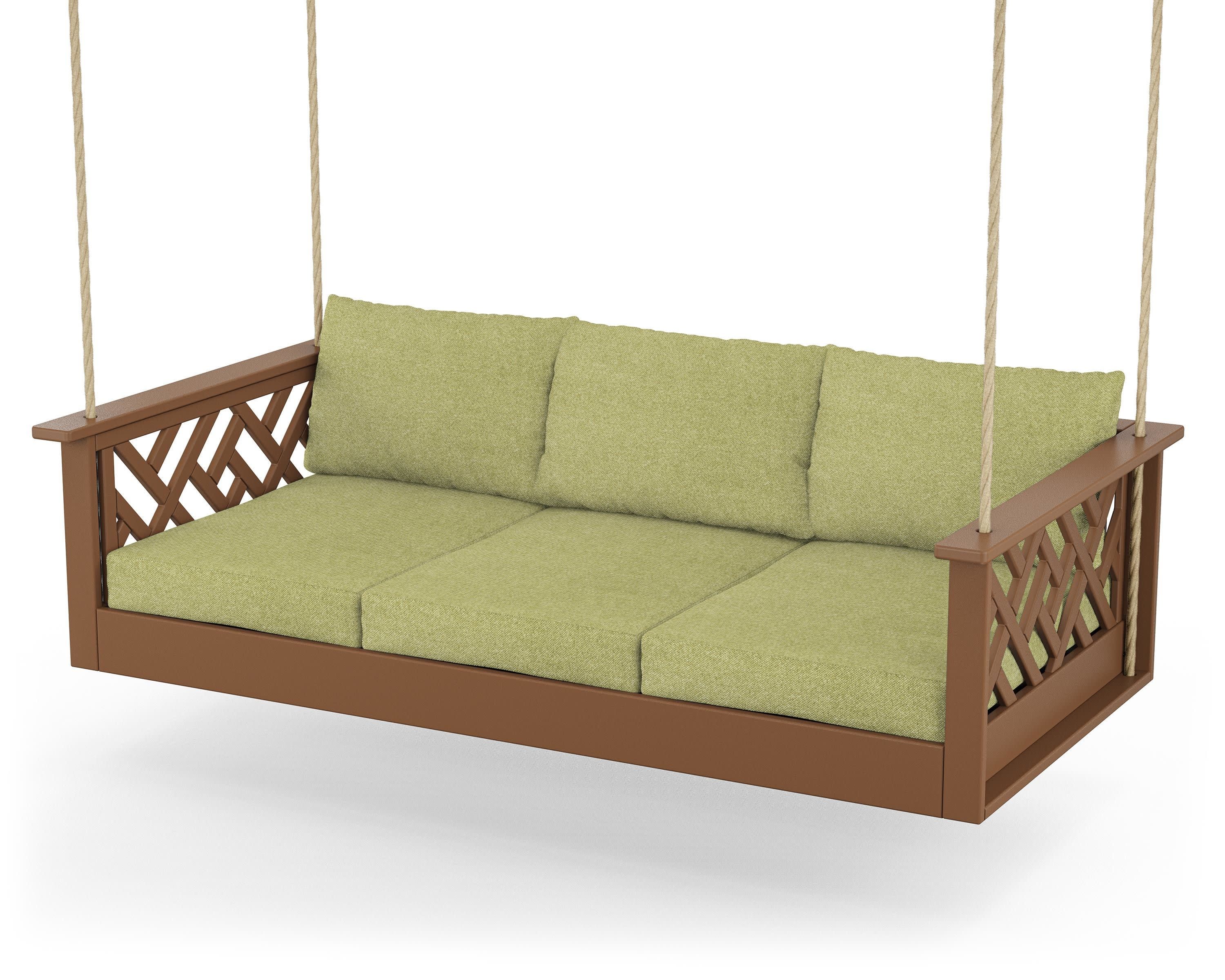 Chippendale Daybed Swing in Teak / Chartreuse Boucle