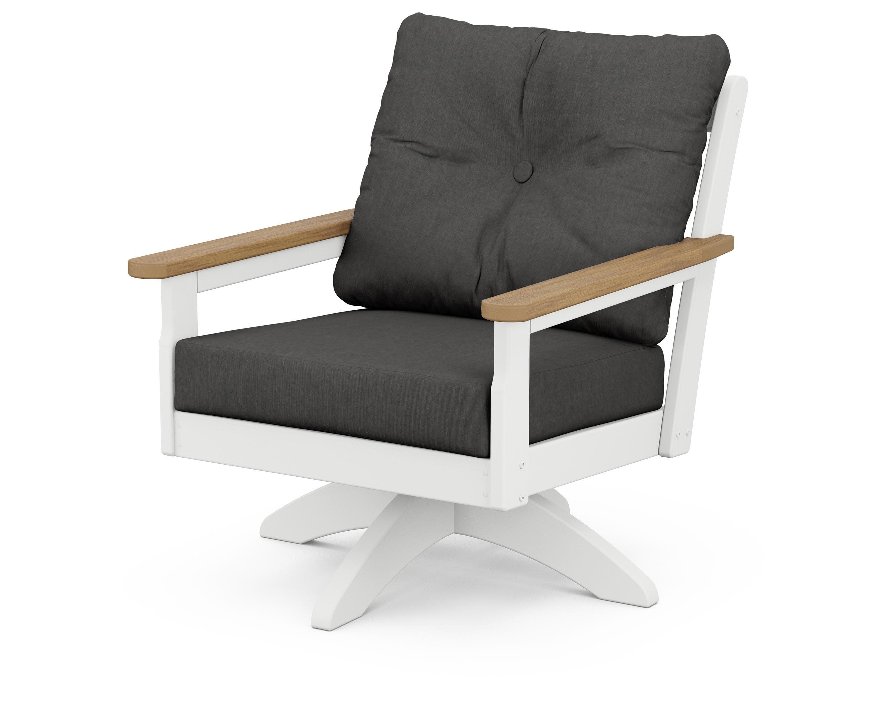 Vineyard Deep Seating Swivel Chair in White / Natural / Spectrum Carbon