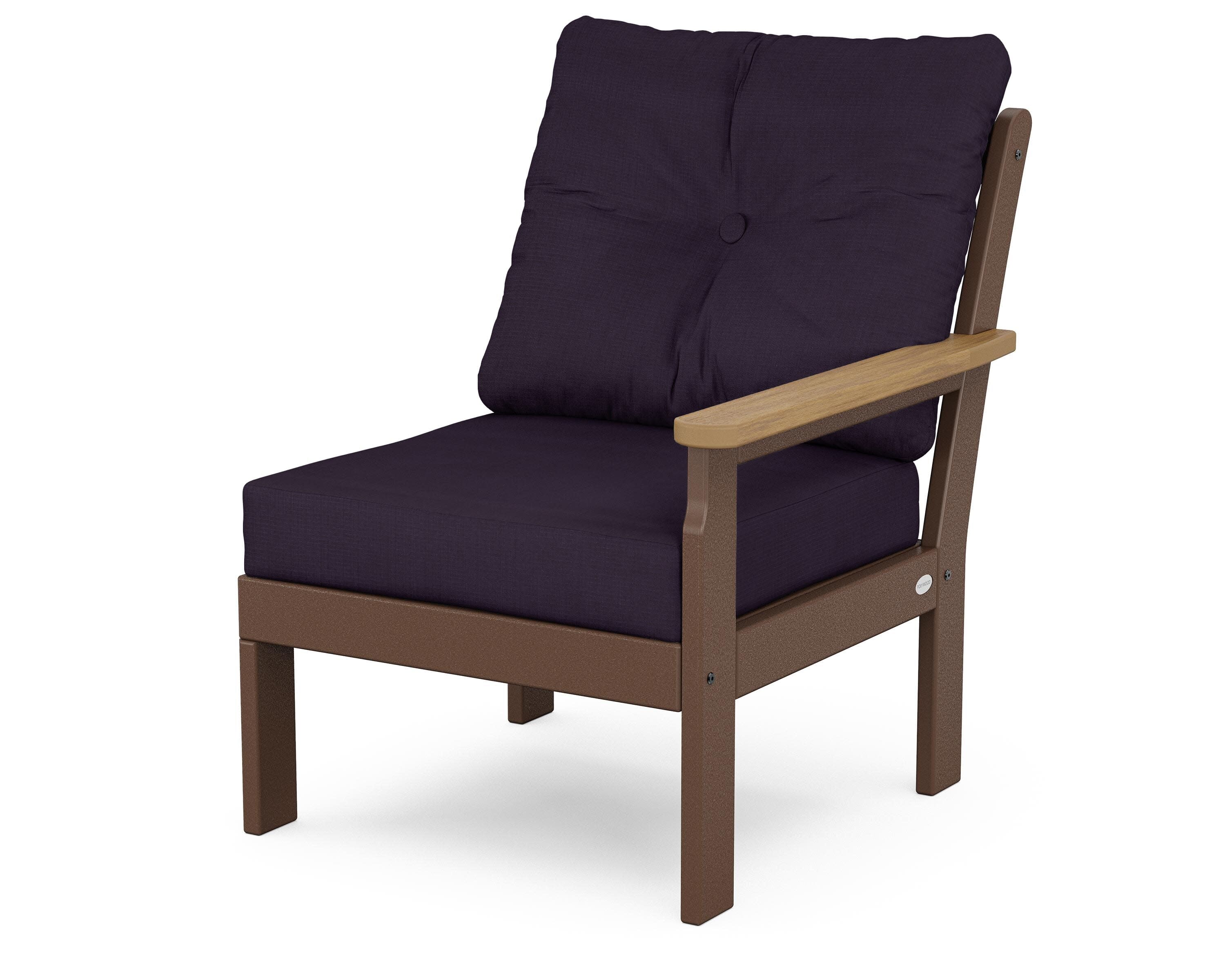 Vineyard Modular Right Arm Chair in Mahogany / Natural / Navy Linen