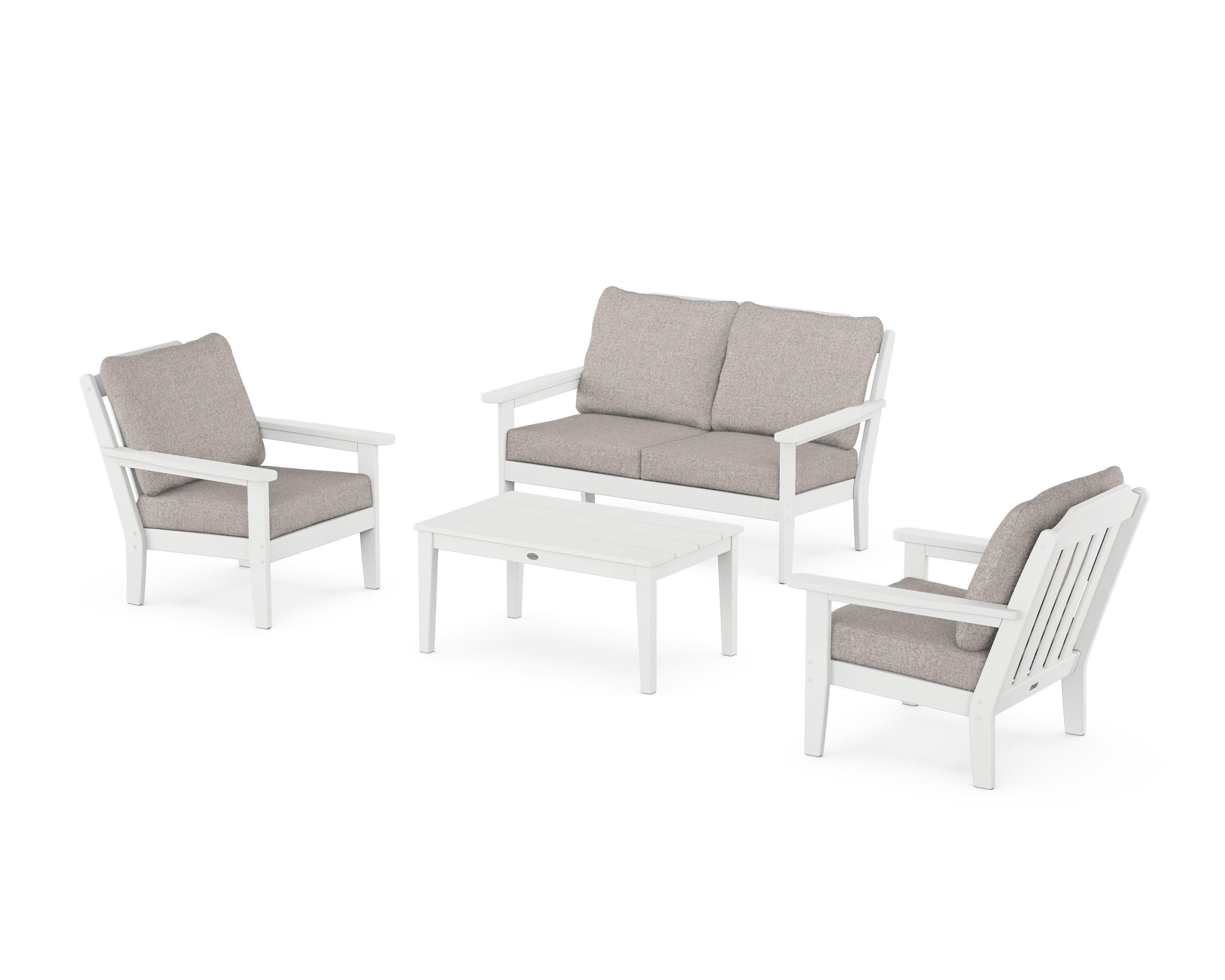 Cottage 4-Piece Deep Seating Set with Loveseat in White / Weathered Tweed