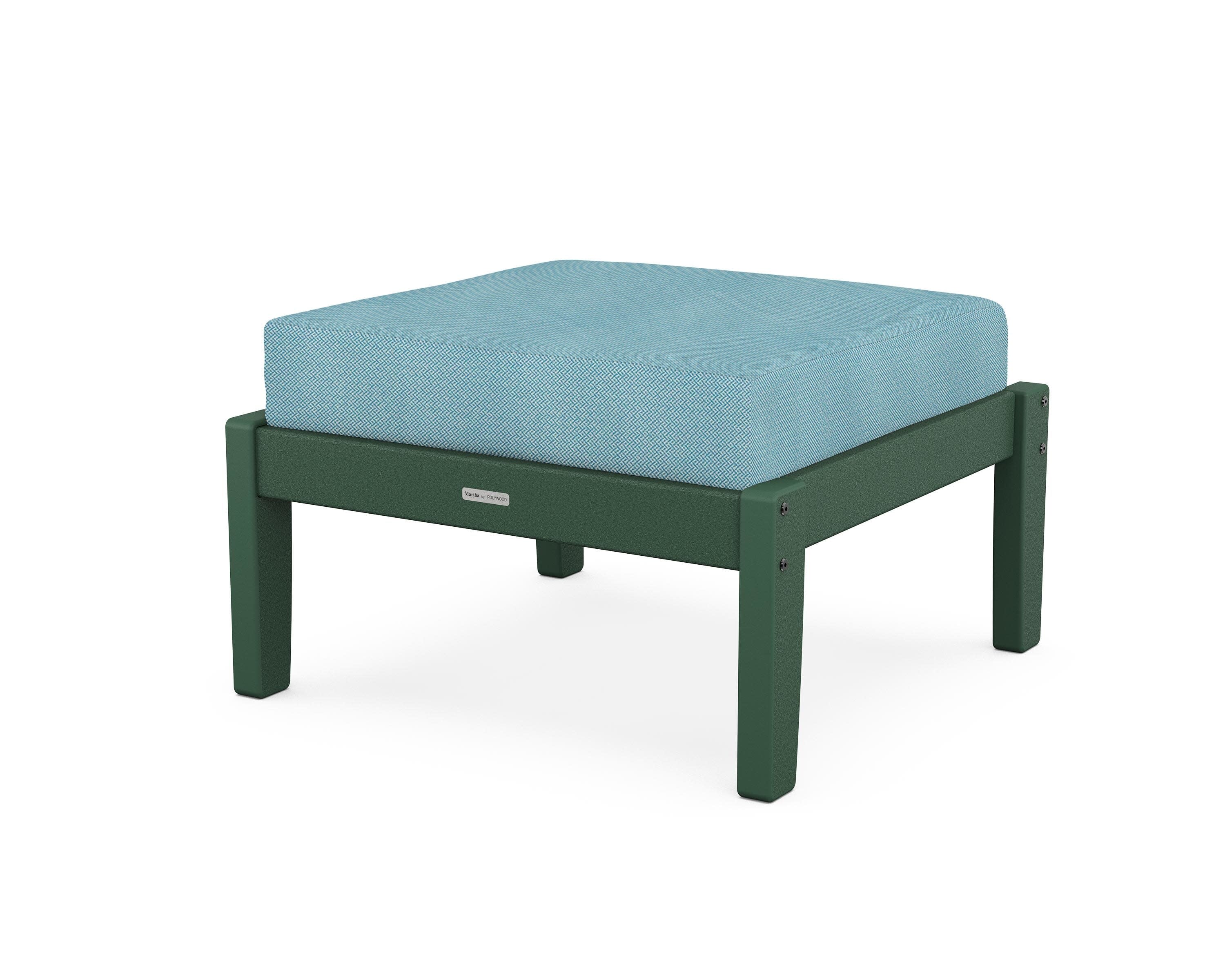 Chinoiserie Deep Seating Ottoman in Green / Lattice Sky Blue